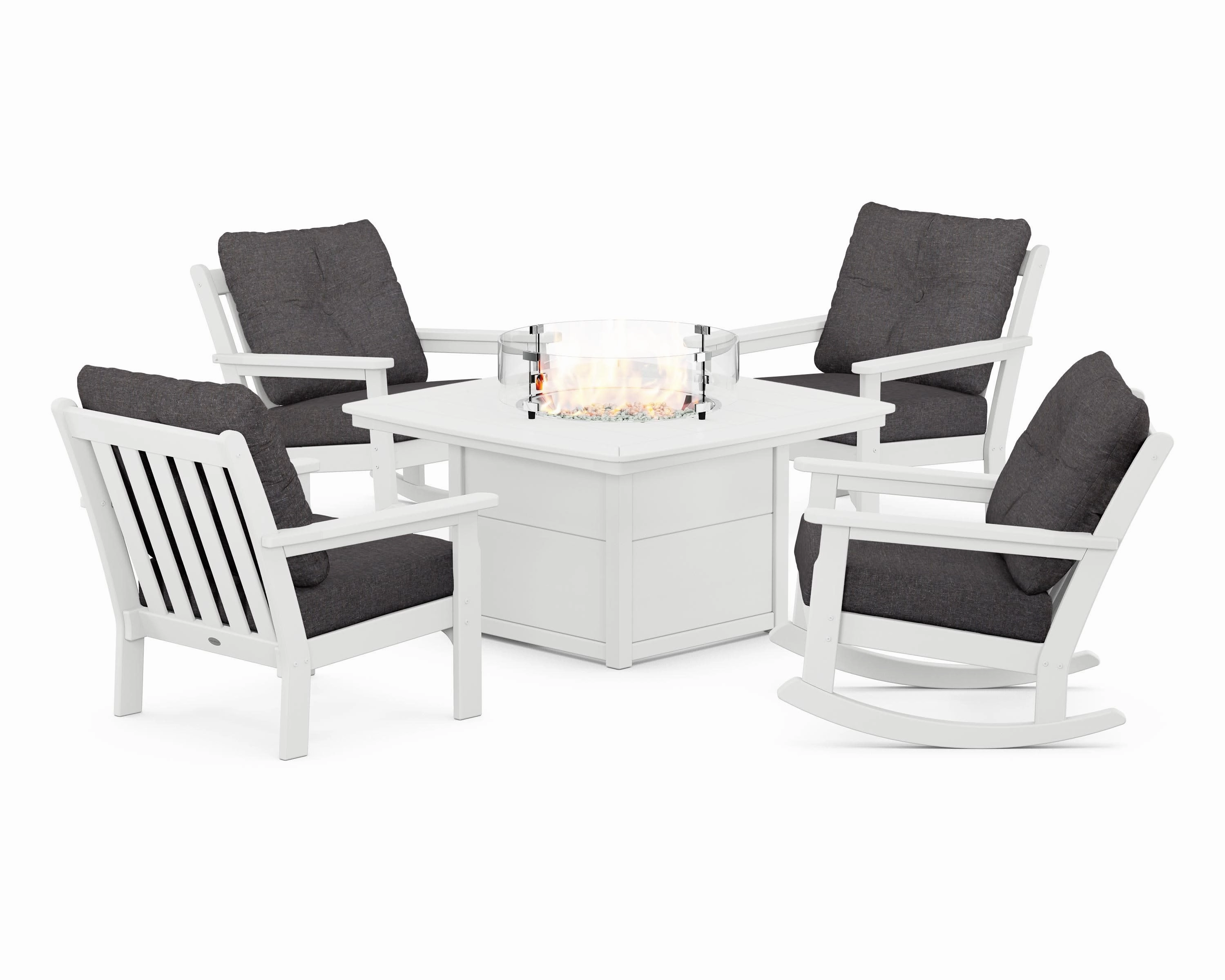 Vineyard 5-Piece Deep Seating Rocking Chair Conversation Set with Fire Pit Table