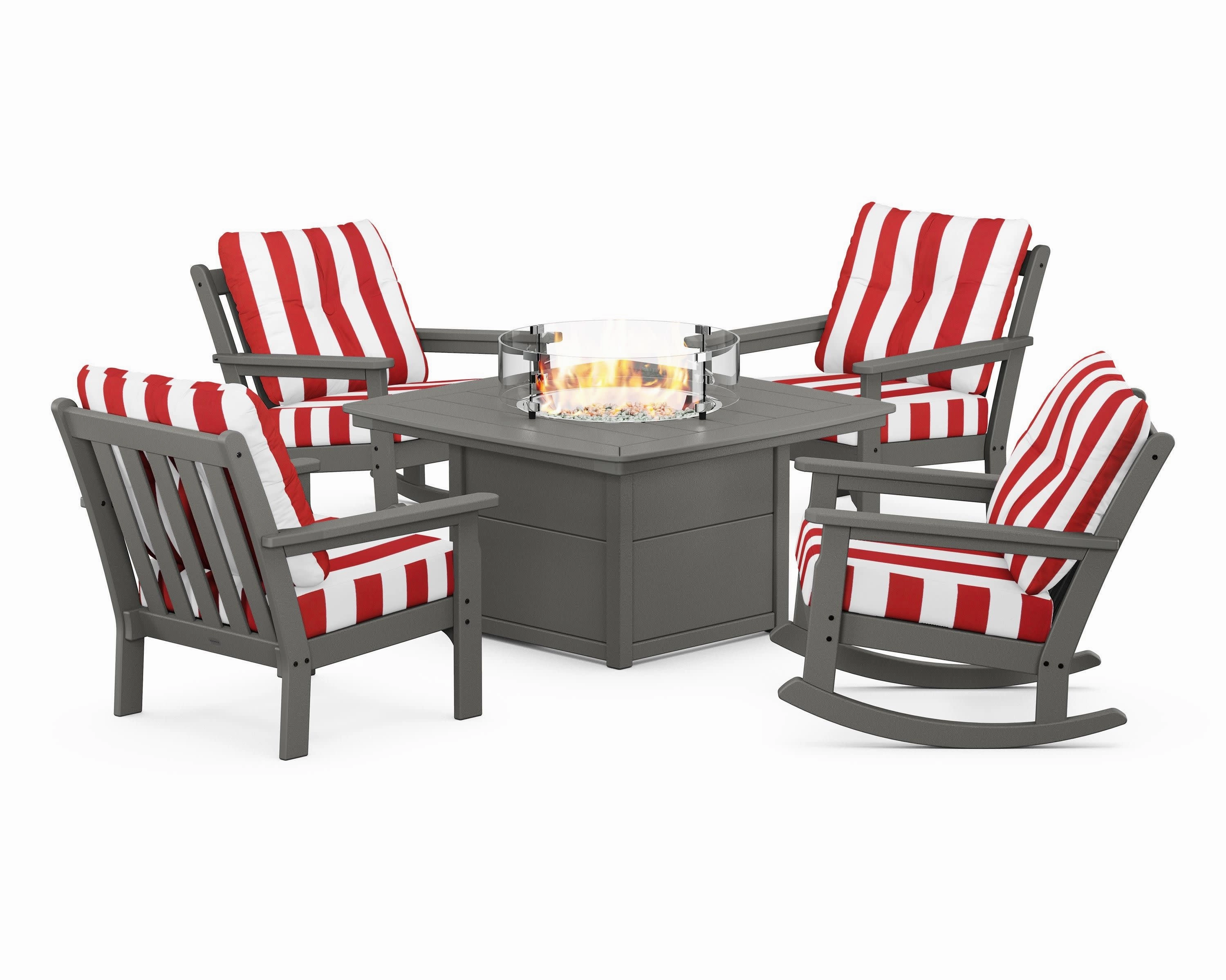 Vineyard 5-Piece Deep Seating Rocking Chair Conversation Set with Fire Pit Table