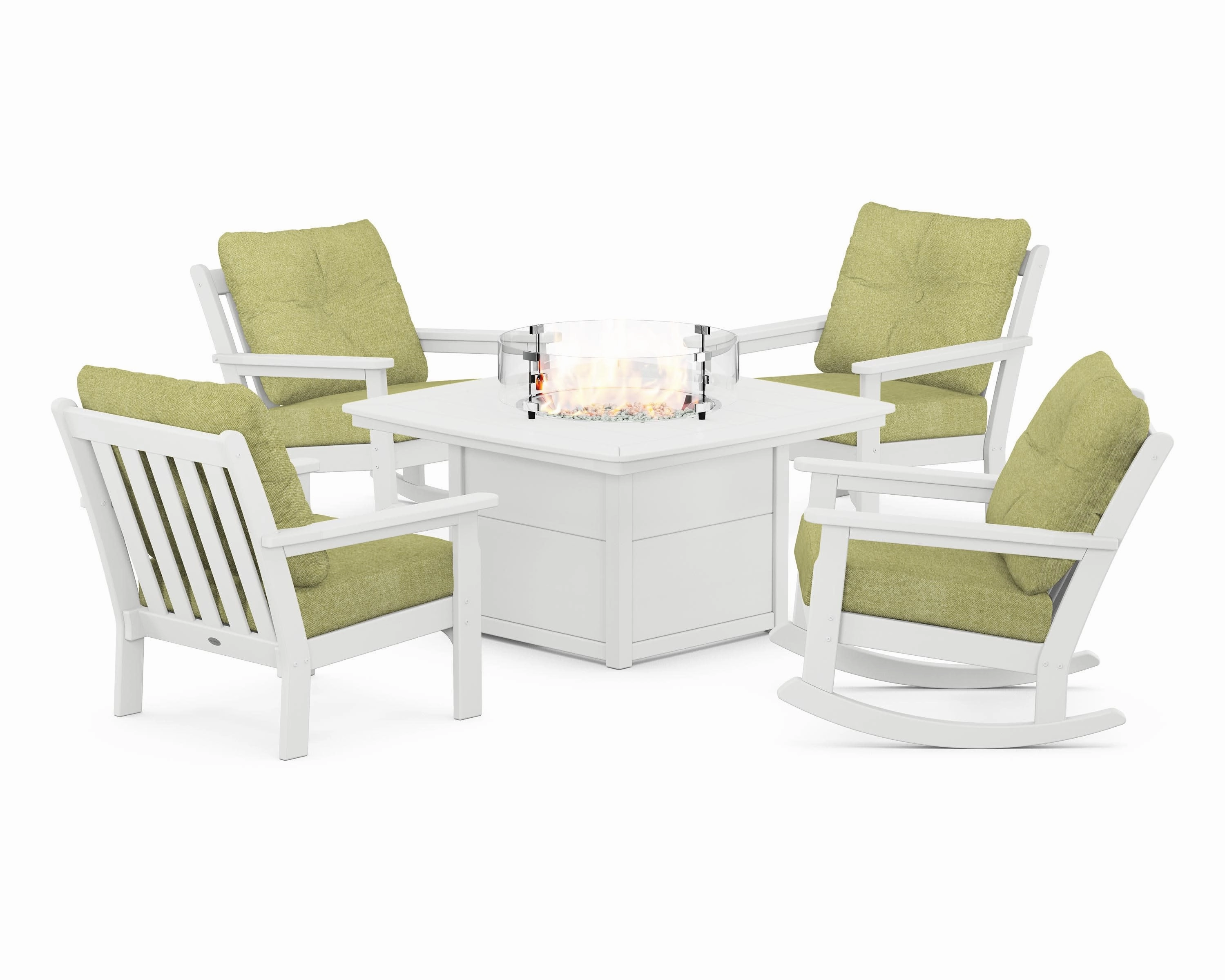 Vineyard 5-Piece Deep Seating Rocking Chair Conversation Set with Fire Pit Table