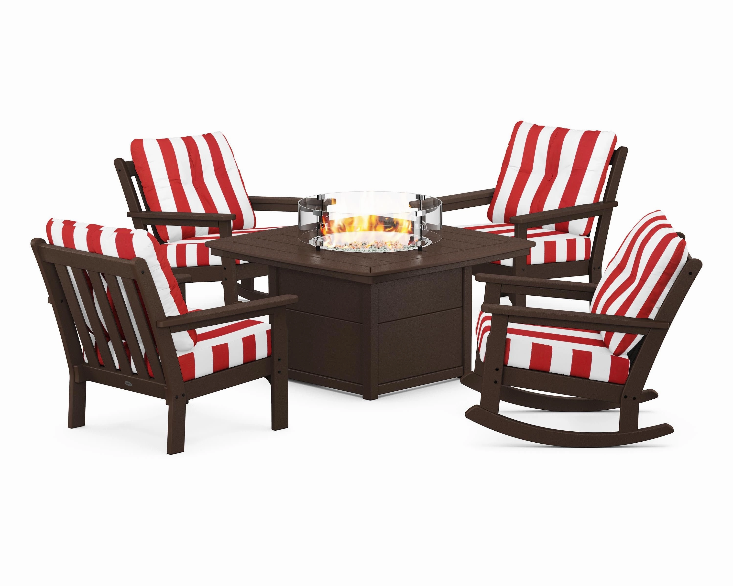 Vineyard 5-Piece Deep Seating Rocking Chair Conversation Set with Fire Pit Table