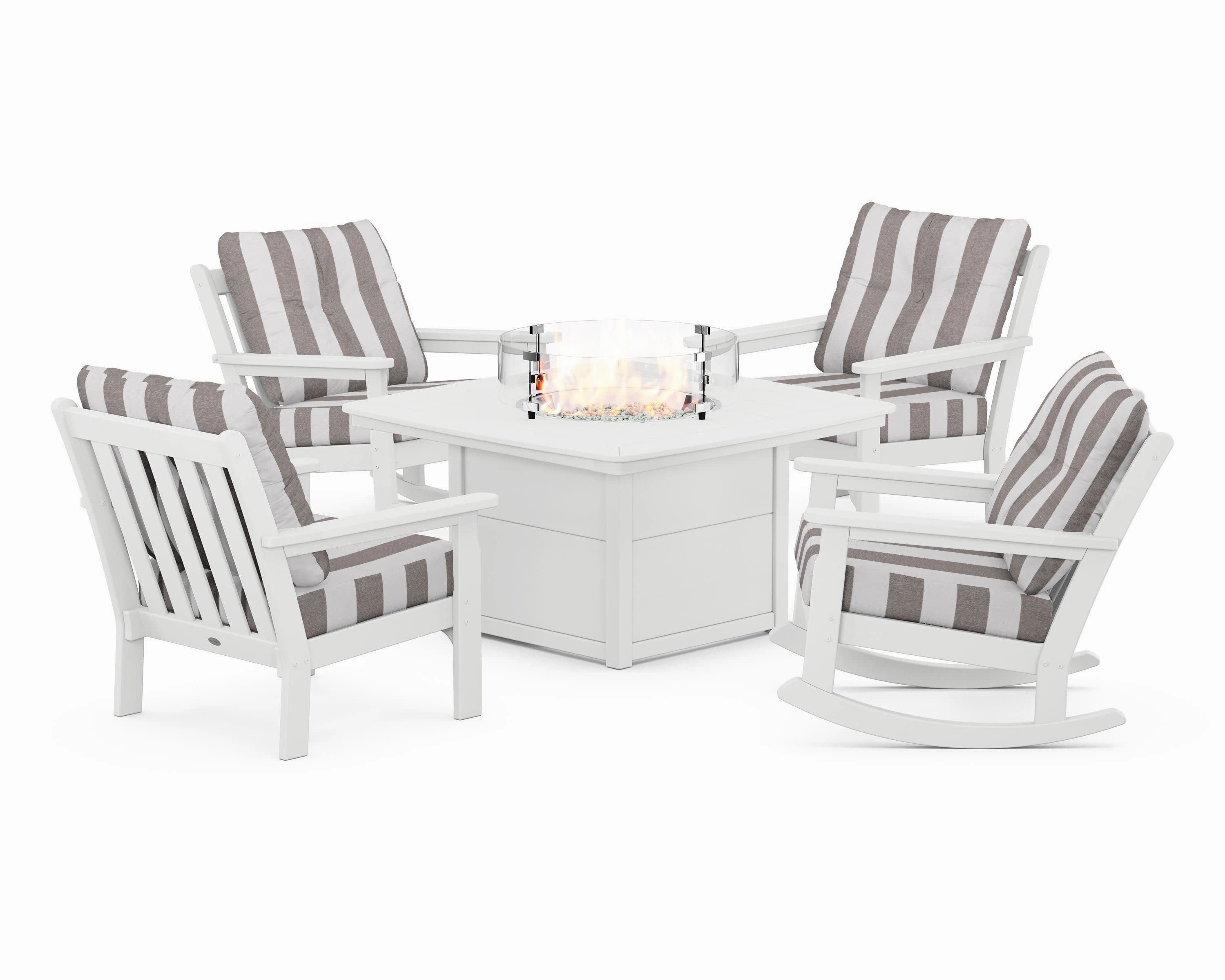 Vineyard 5-Piece Deep Seating Rocking Chair Conversation Set with Fire Pit Table