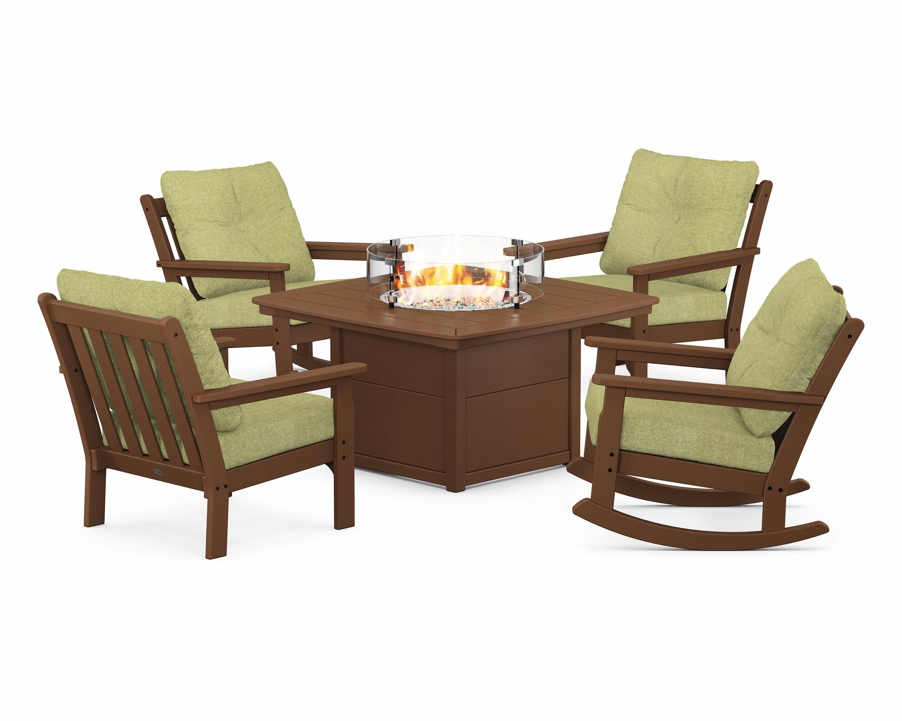 Vineyard 5-Piece Deep Seating Rocking Chair Conversation Set with Fire Pit Table