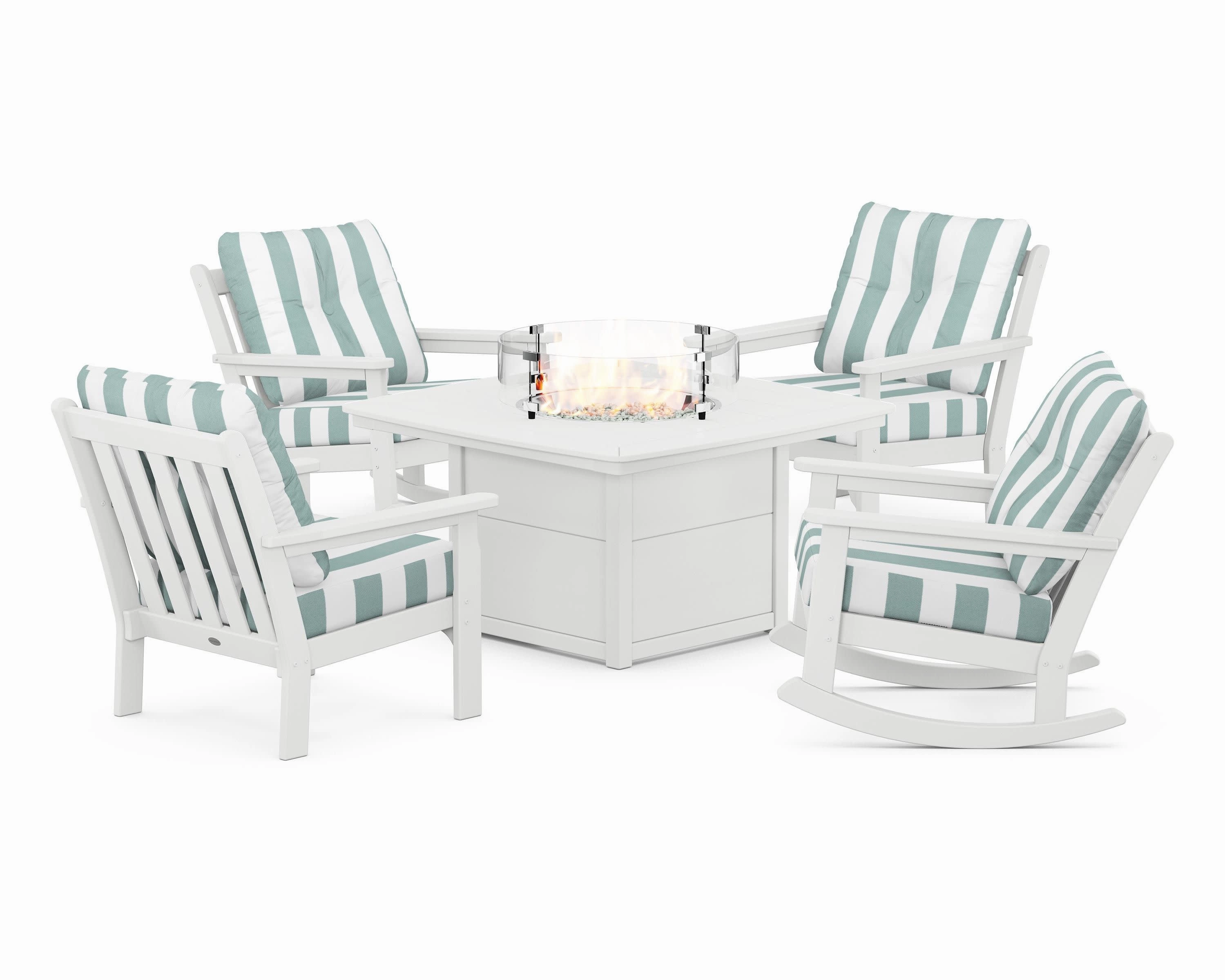 Vineyard 5-Piece Deep Seating Rocking Chair Conversation Set with Fire Pit Table