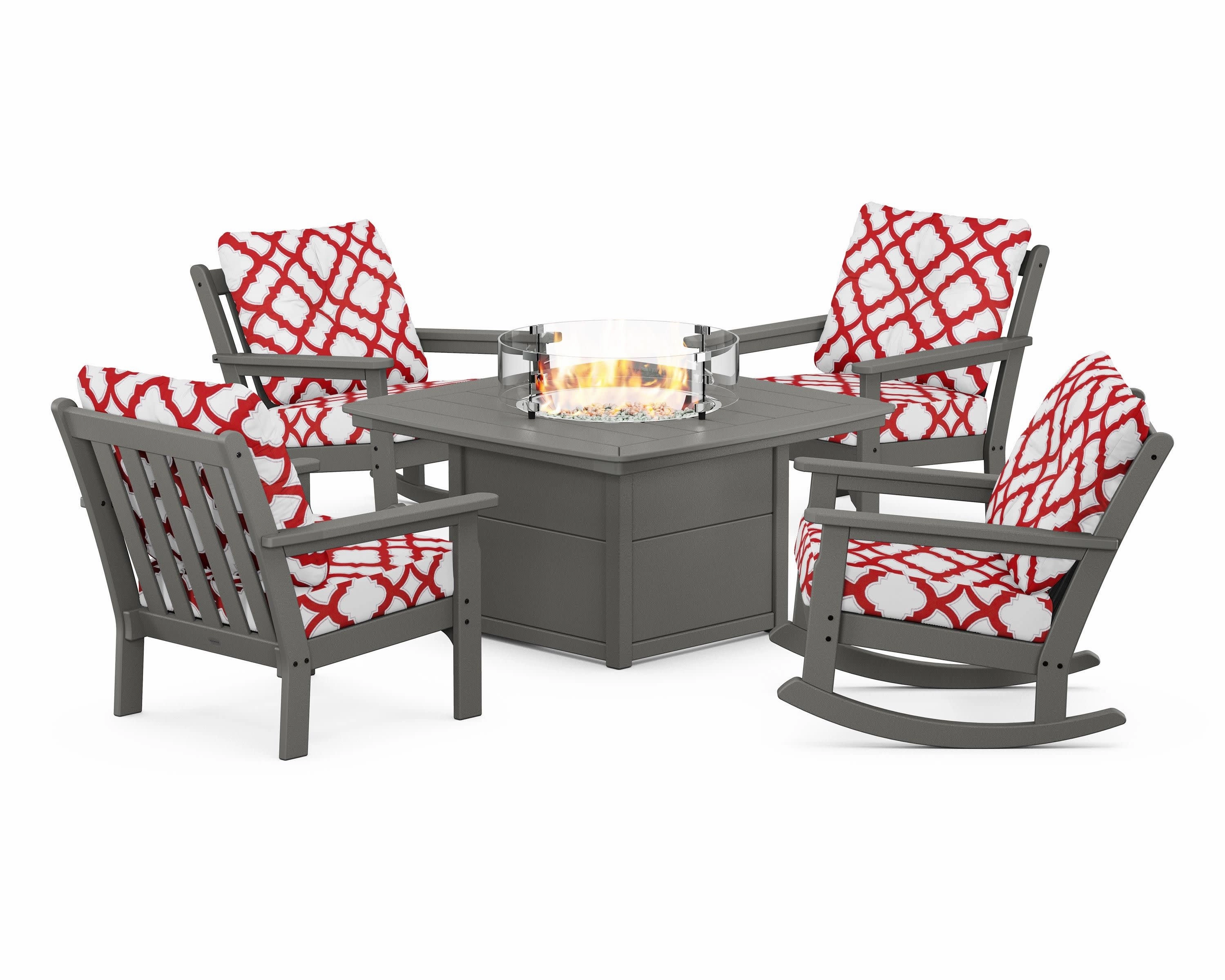 Vineyard 5-Piece Deep Seating Rocking Chair Conversation Set with Fire Pit Table