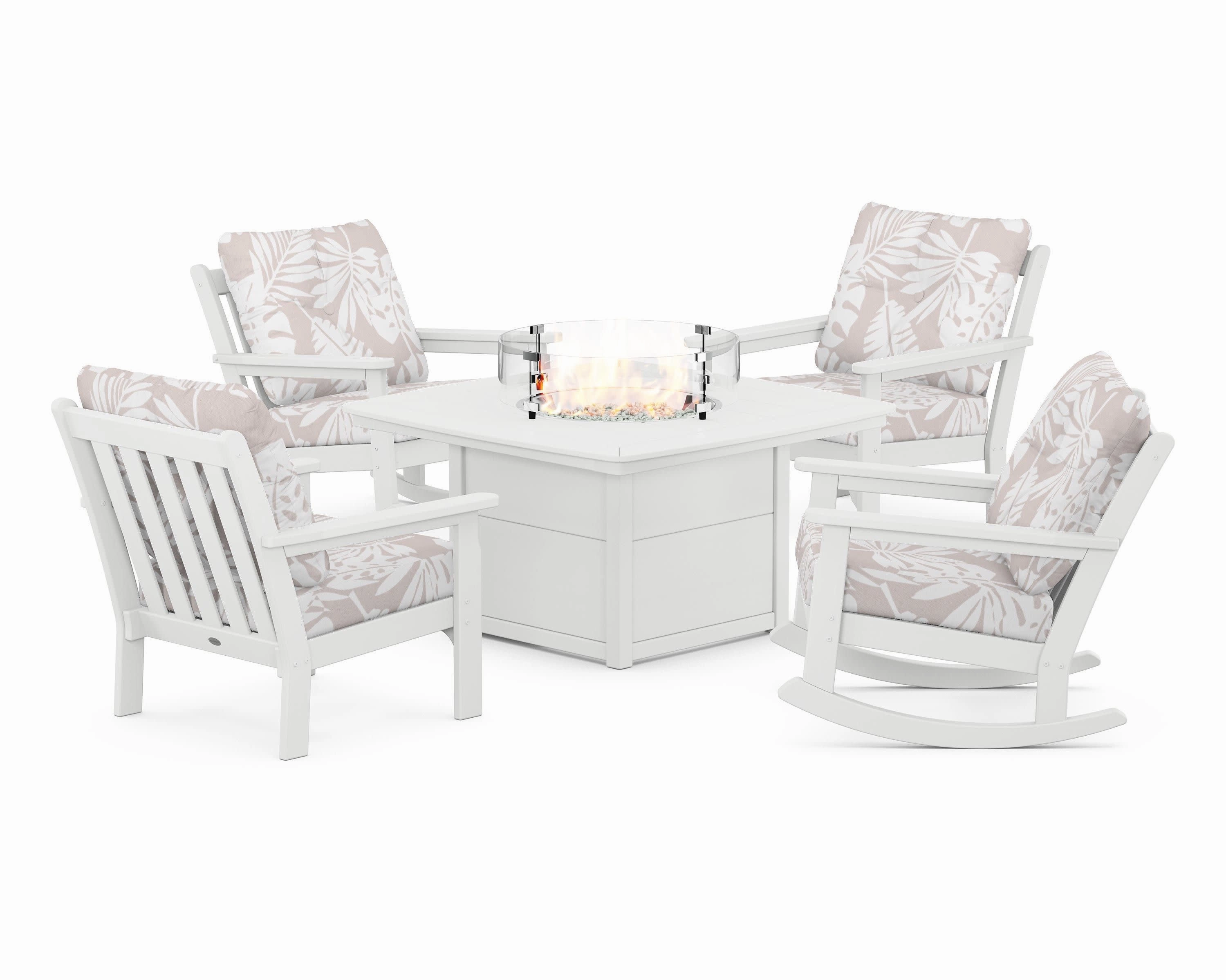 Vineyard 5-Piece Deep Seating Rocking Chair Conversation Set with Fire Pit Table