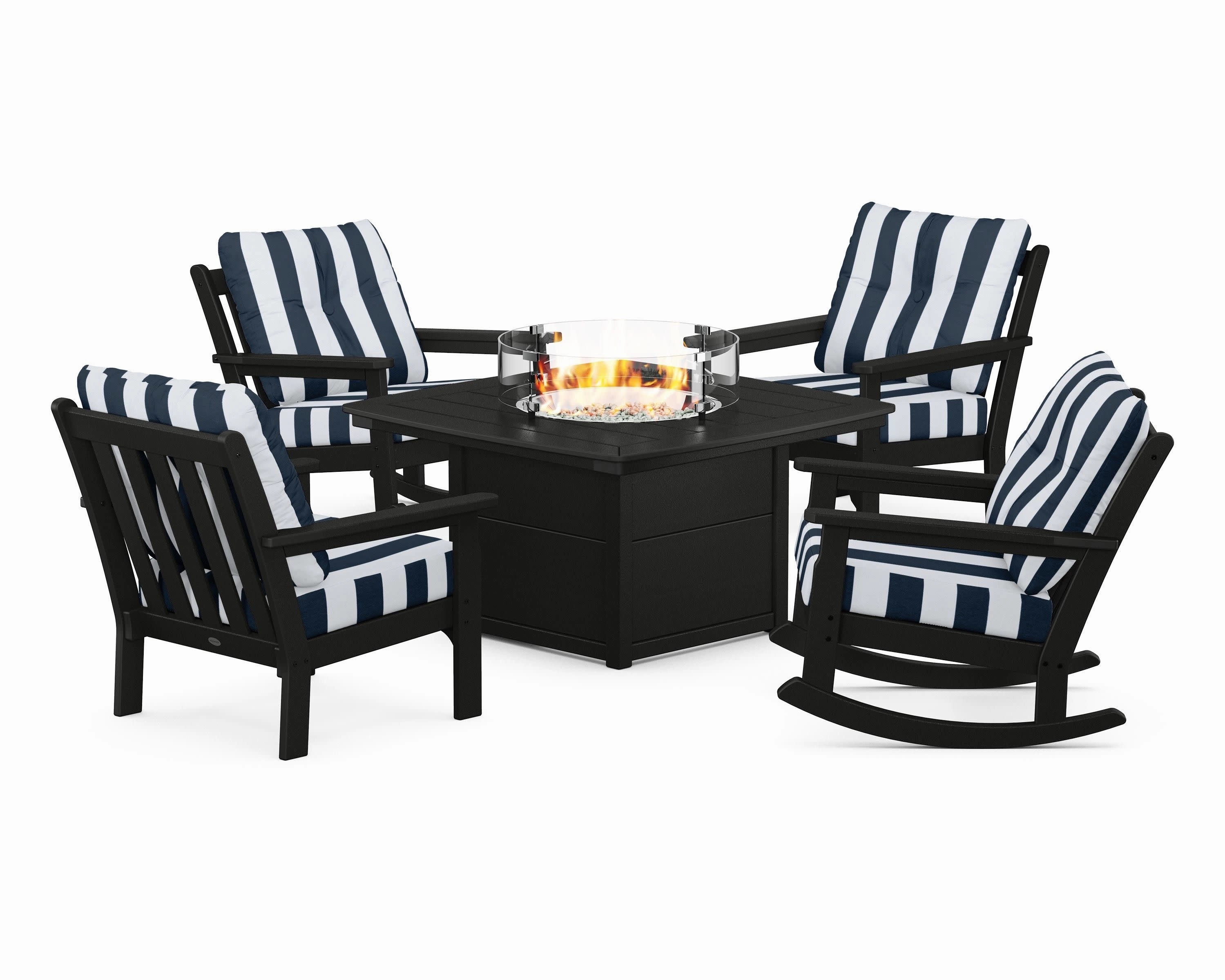 Vineyard 5-Piece Deep Seating Rocking Chair Conversation Set with Fire Pit Table
