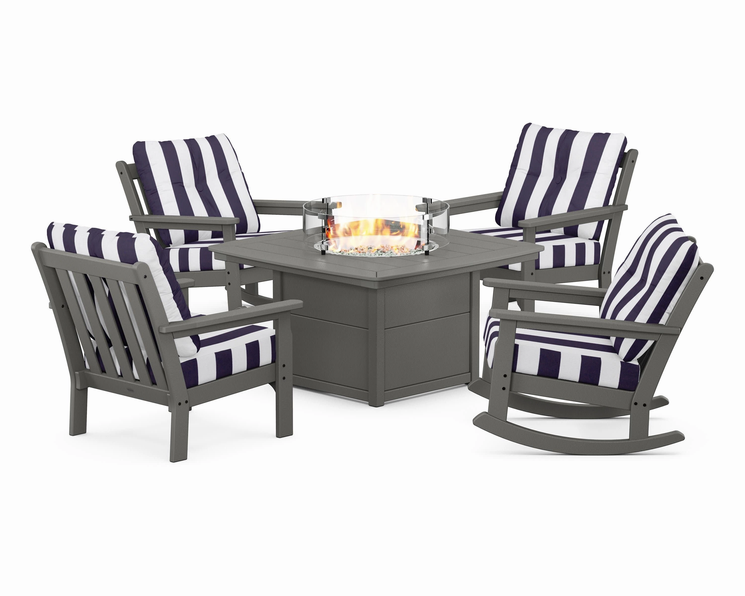 Vineyard 5-Piece Deep Seating Rocking Chair Conversation Set with Fire Pit Table