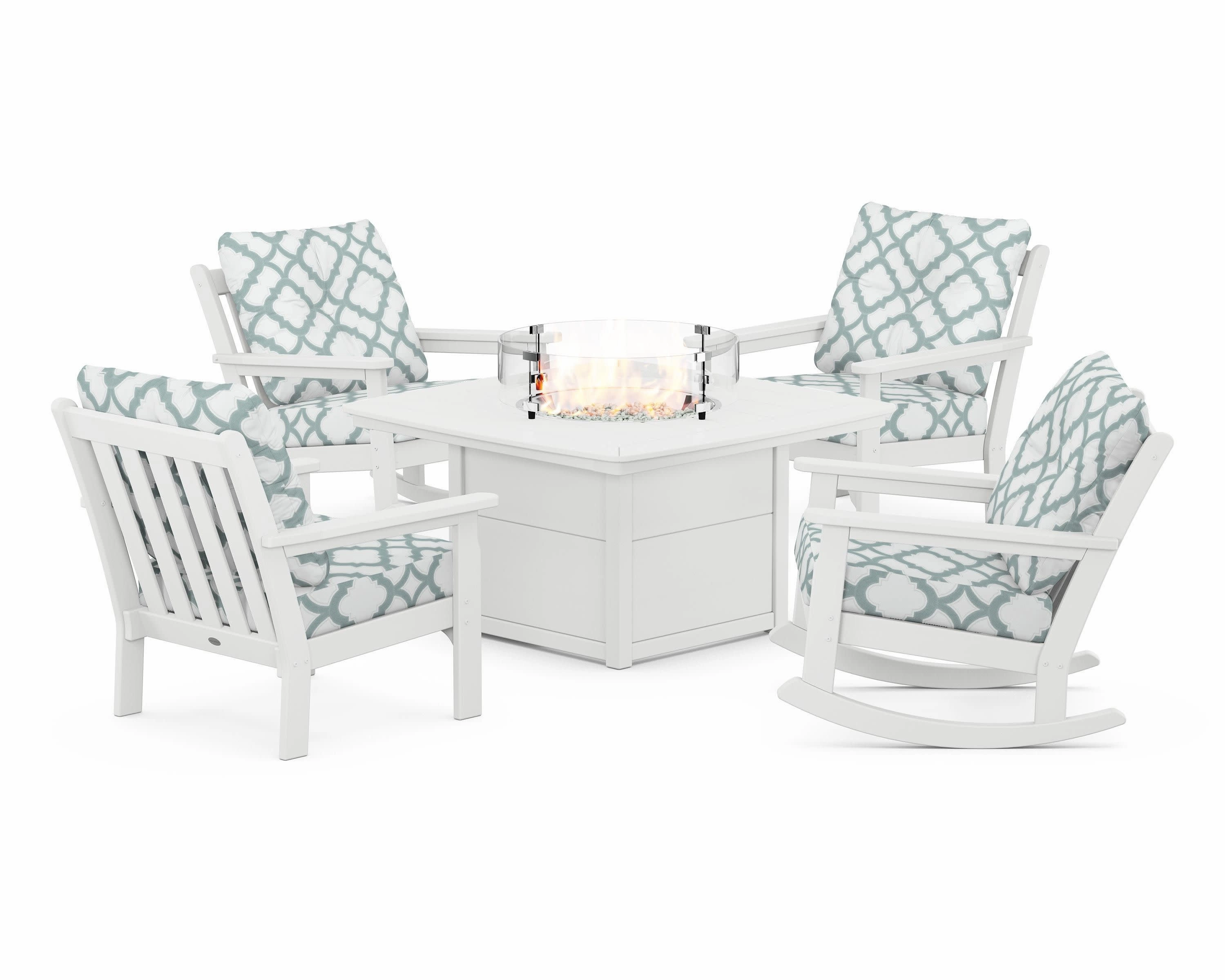 Vineyard 5-Piece Deep Seating Rocking Chair Conversation Set with Fire Pit Table