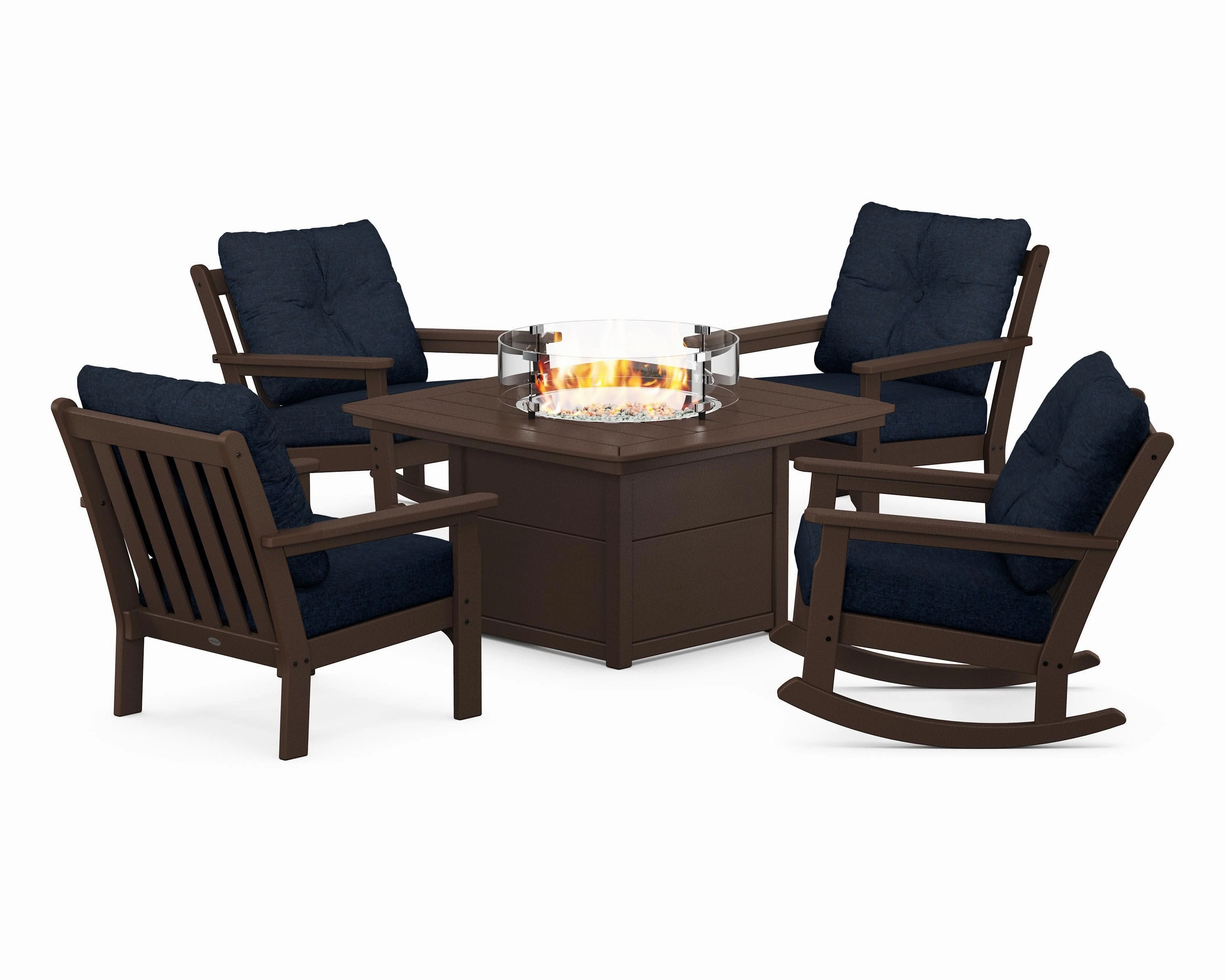 Vineyard 5-Piece Deep Seating Rocking Chair Conversation Set with Fire Pit Table