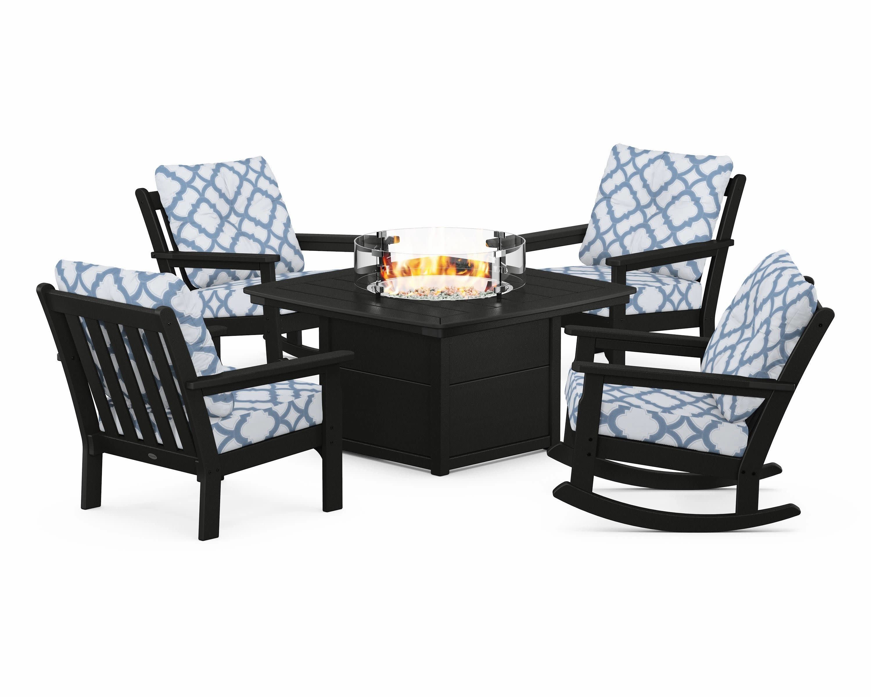 Vineyard 5-Piece Deep Seating Rocking Chair Conversation Set with Fire Pit Table