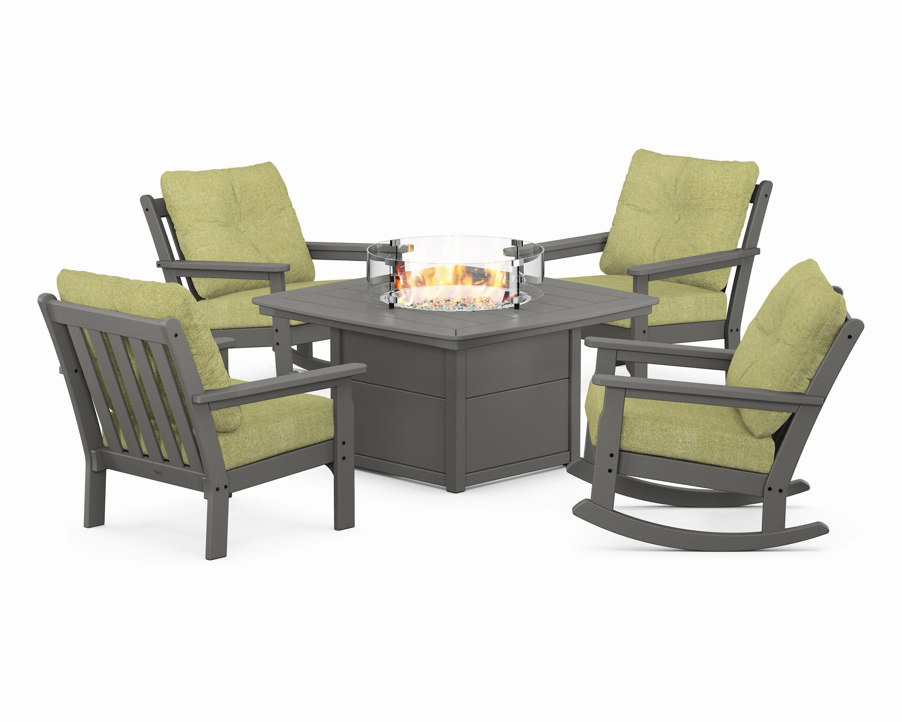 Vineyard 5-Piece Deep Seating Rocking Chair Conversation Set with Fire Pit Table