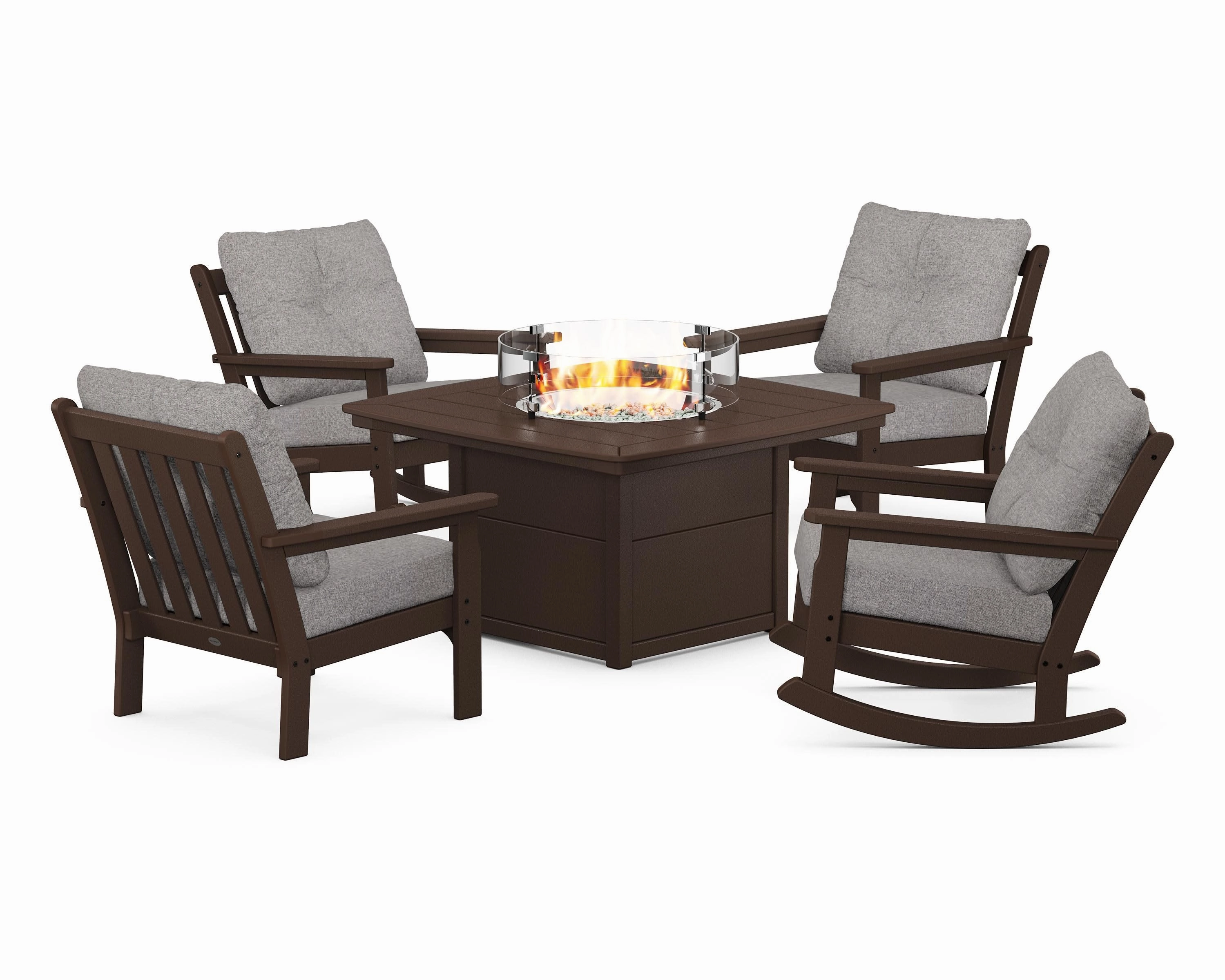 Vineyard 5-Piece Deep Seating Rocking Chair Conversation Set with Fire Pit Table