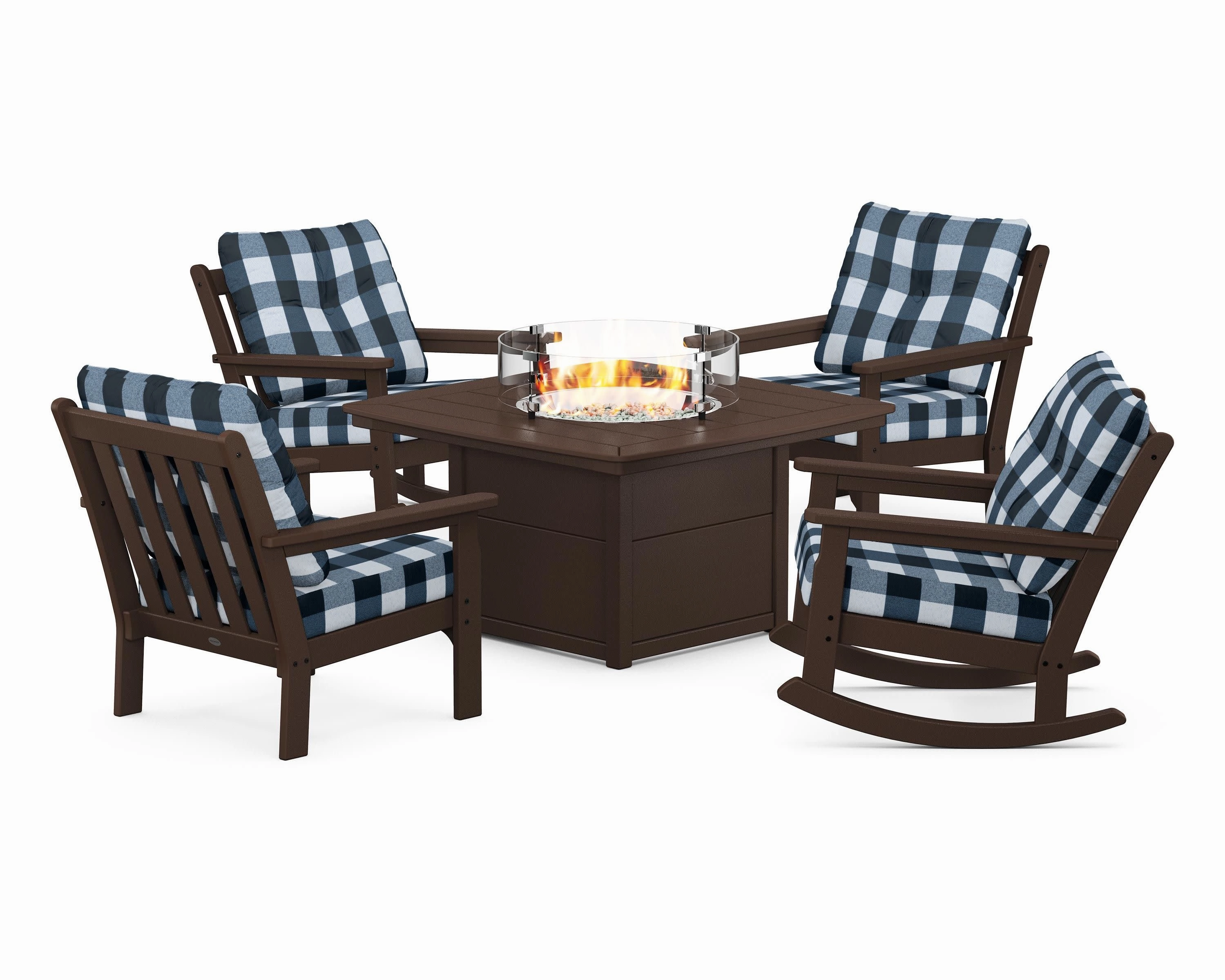 Vineyard 5-Piece Deep Seating Rocking Chair Conversation Set with Fire Pit Table