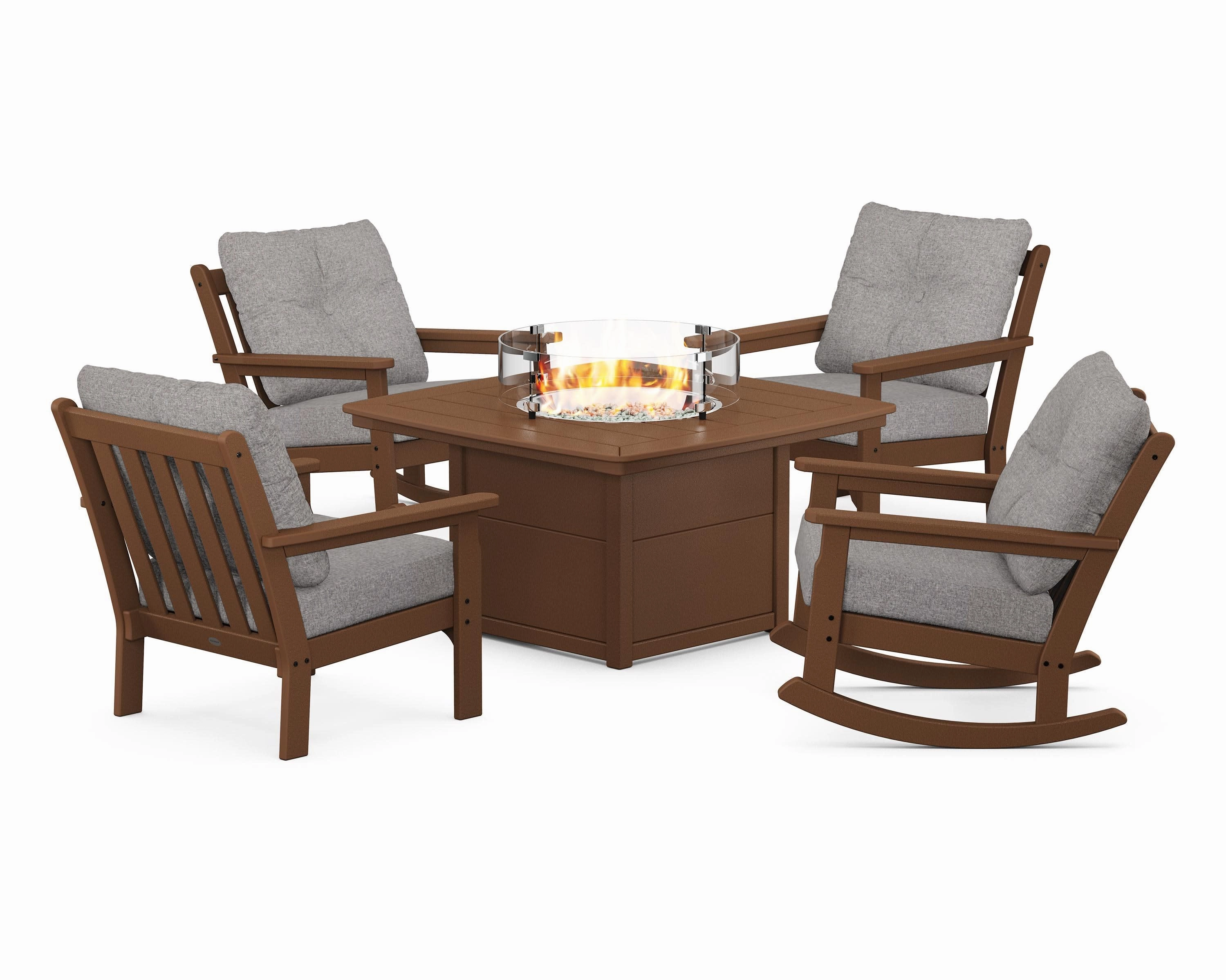 Vineyard 5-Piece Deep Seating Rocking Chair Conversation Set with Fire Pit Table
