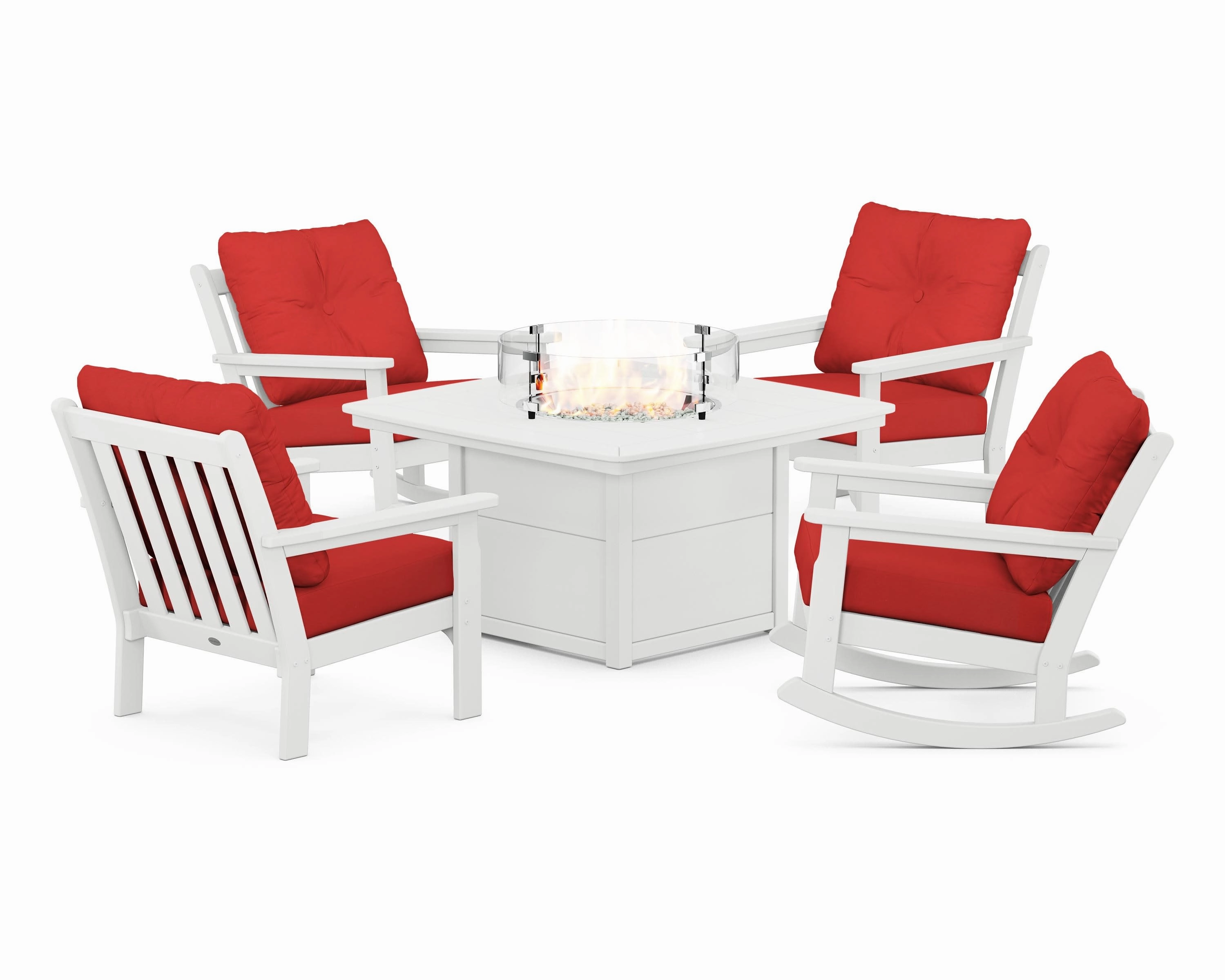 Vineyard 5-Piece Deep Seating Rocking Chair Conversation Set with Fire Pit Table