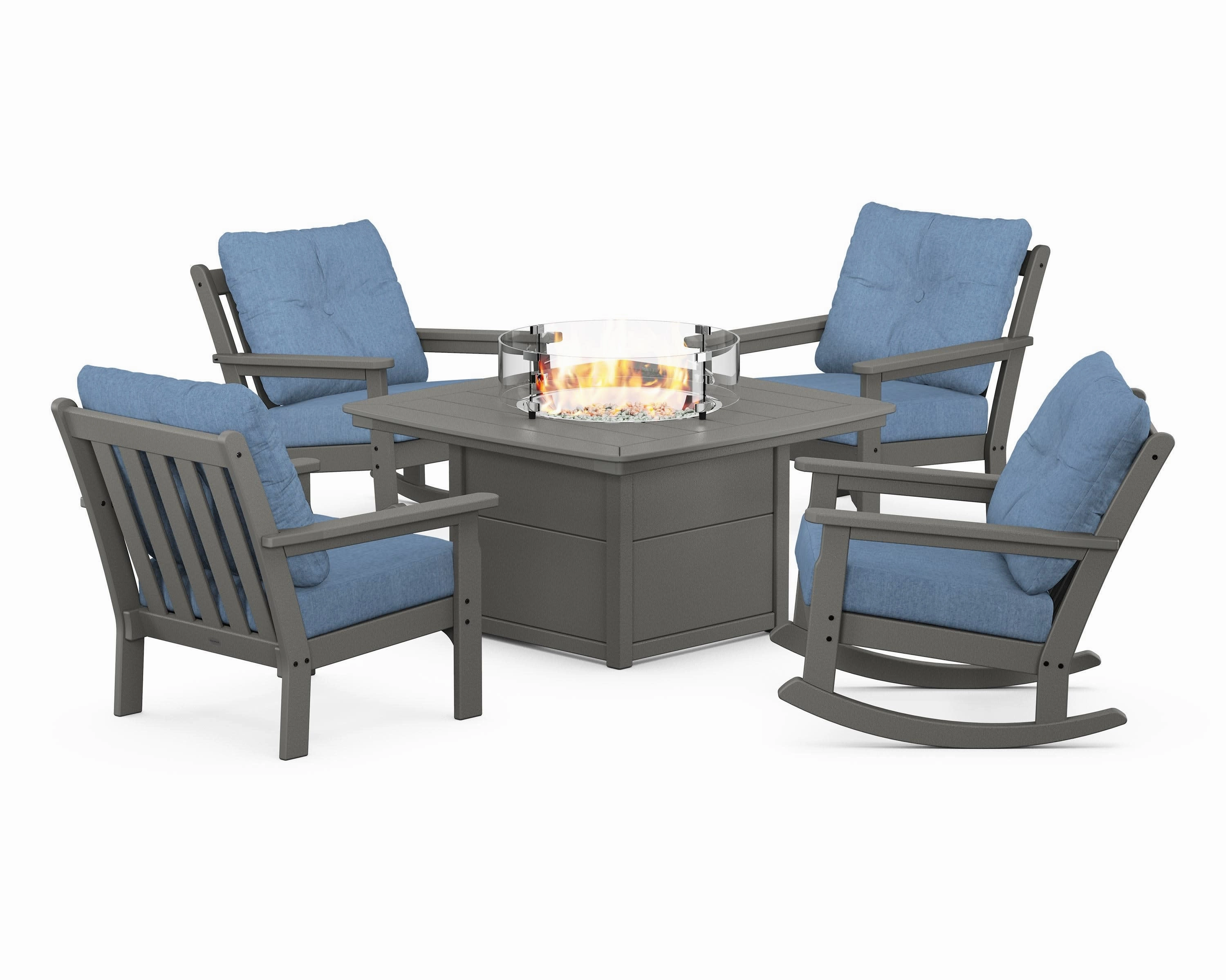 Vineyard 5-Piece Deep Seating Rocking Chair Conversation Set with Fire Pit Table