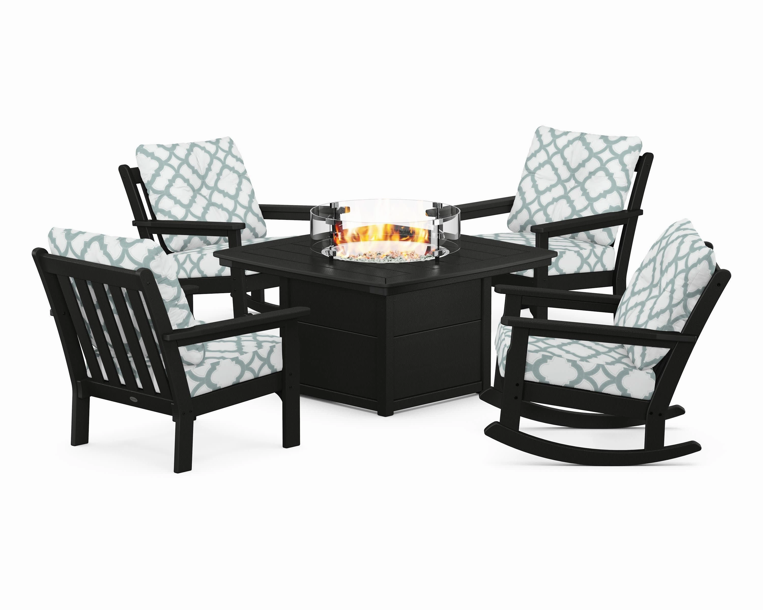 Vineyard 5-Piece Deep Seating Rocking Chair Conversation Set with Fire Pit Table