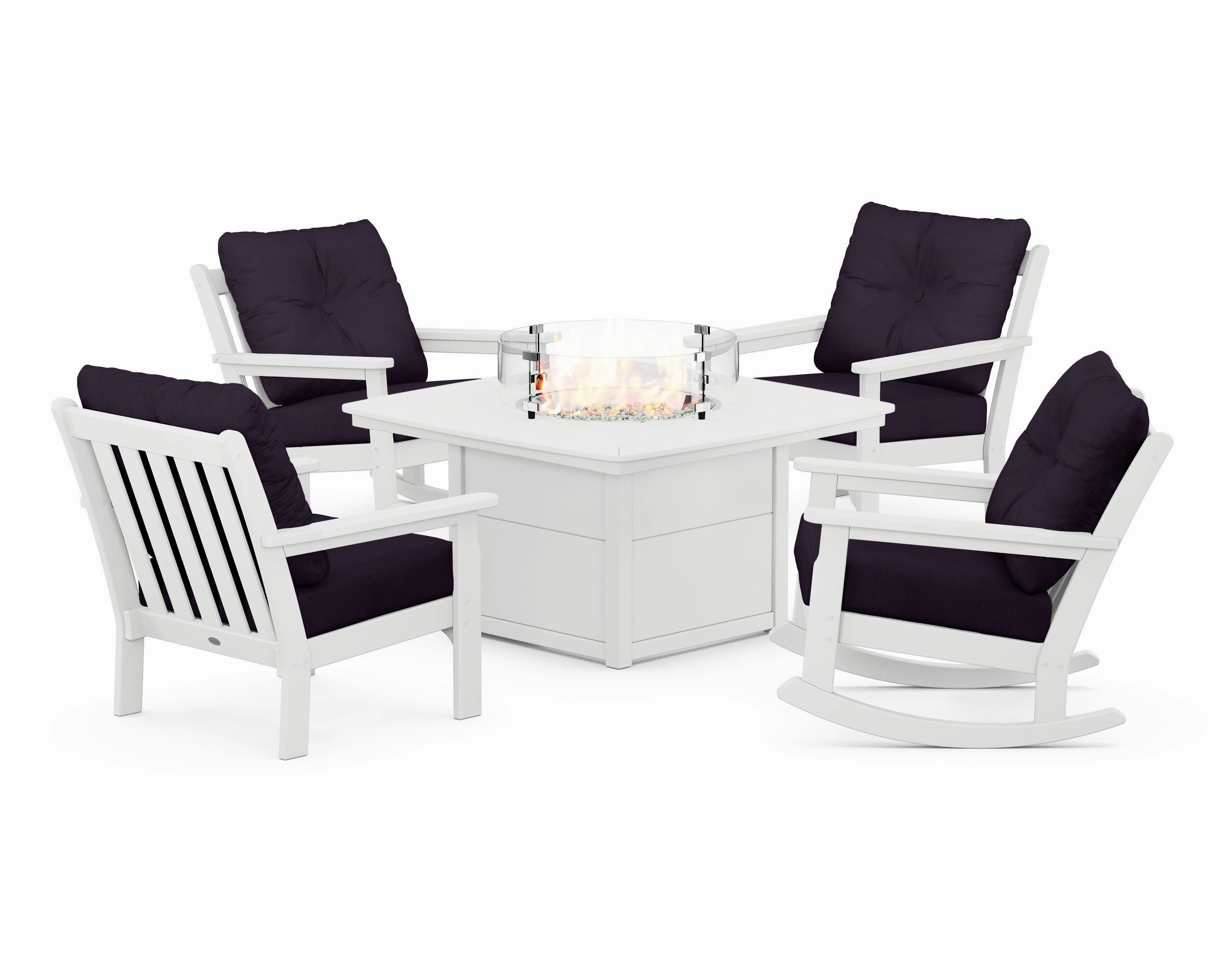 Vineyard 5-Piece Deep Seating Rocking Chair Conversation Set with Fire Pit Table