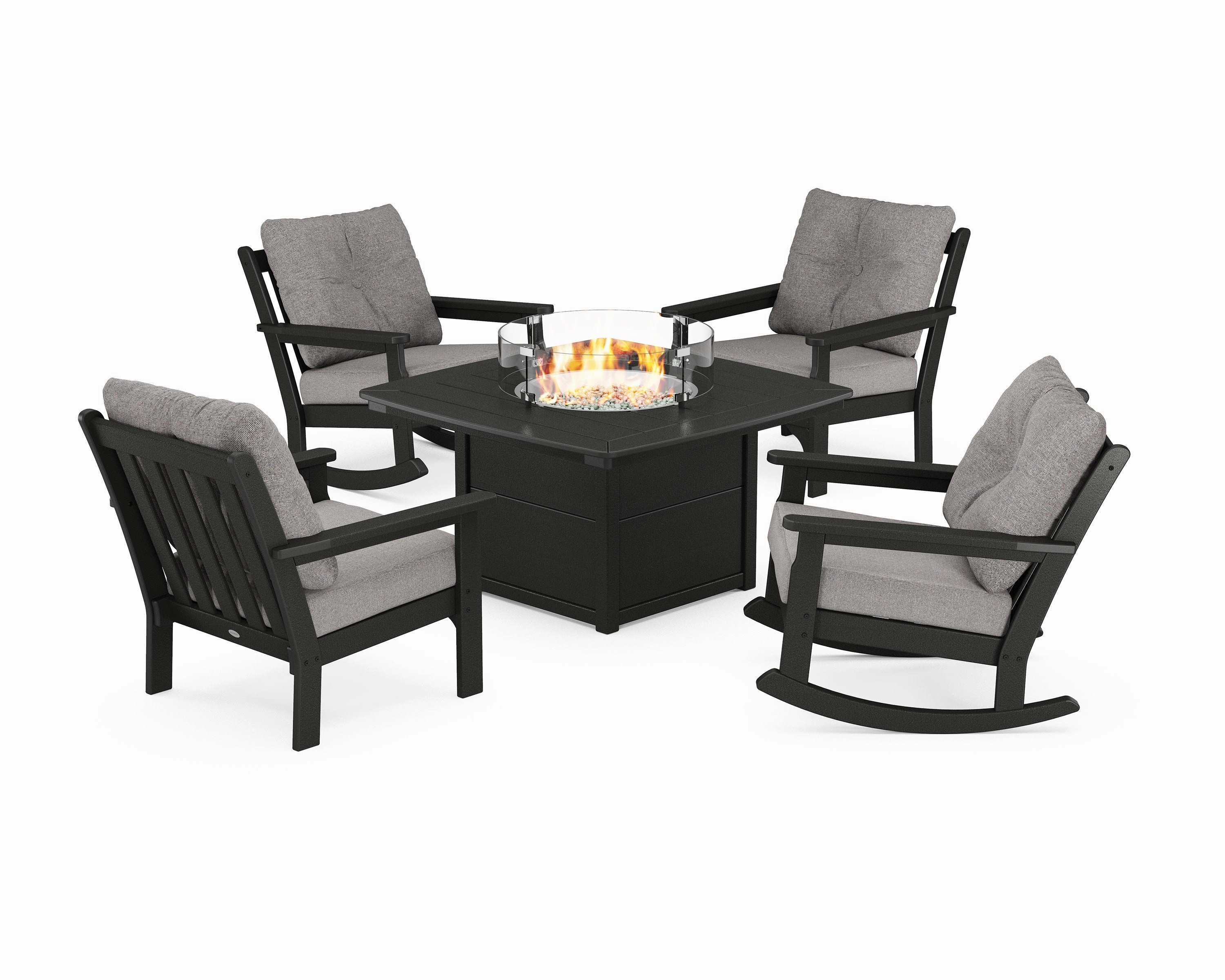 Vineyard 5-Piece Deep Seating Rocking Chair Conversation Set with Fire Pit Table