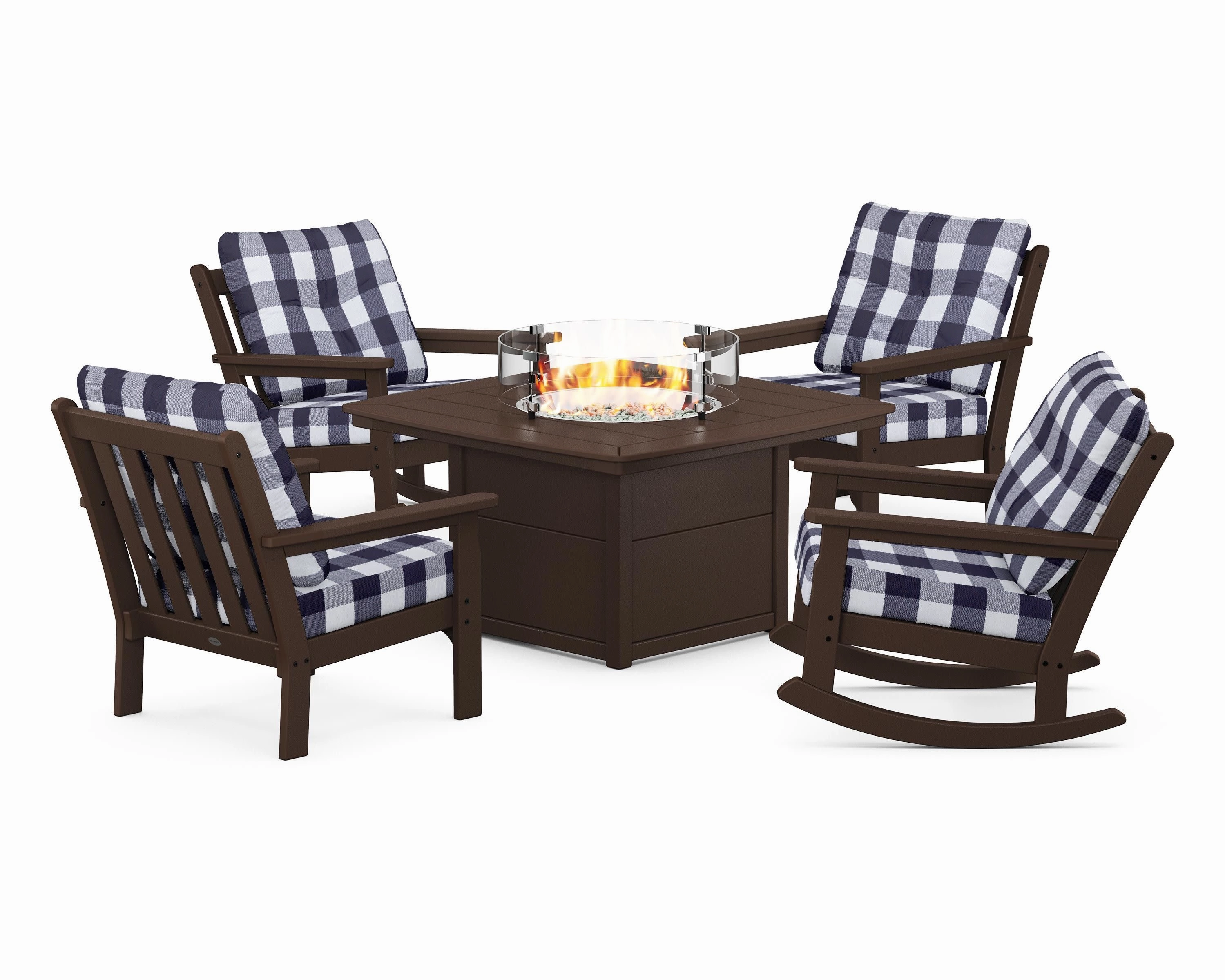 Vineyard 5-Piece Deep Seating Rocking Chair Conversation Set with Fire Pit Table