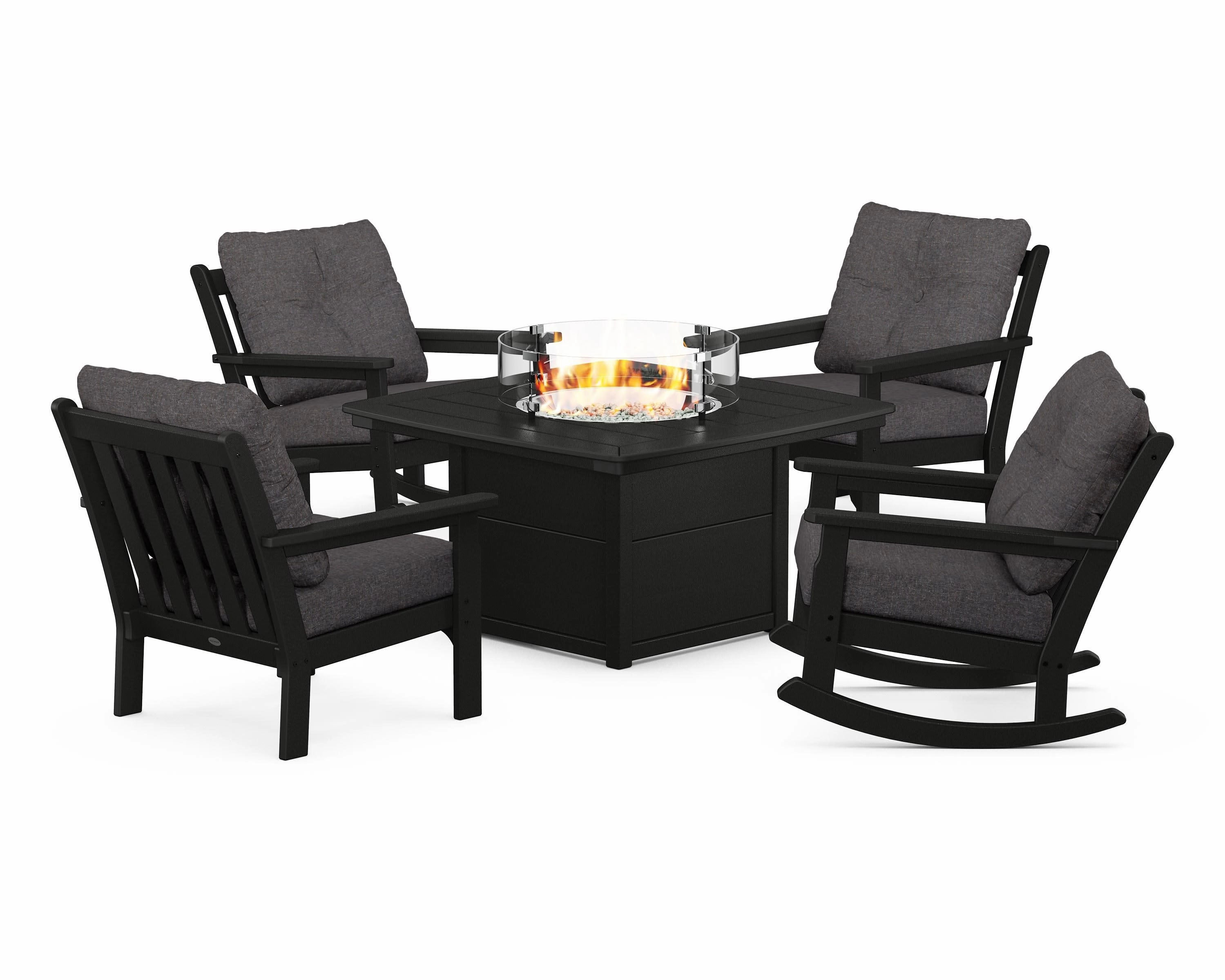 Vineyard 5-Piece Deep Seating Rocking Chair Conversation Set with Fire Pit Table
