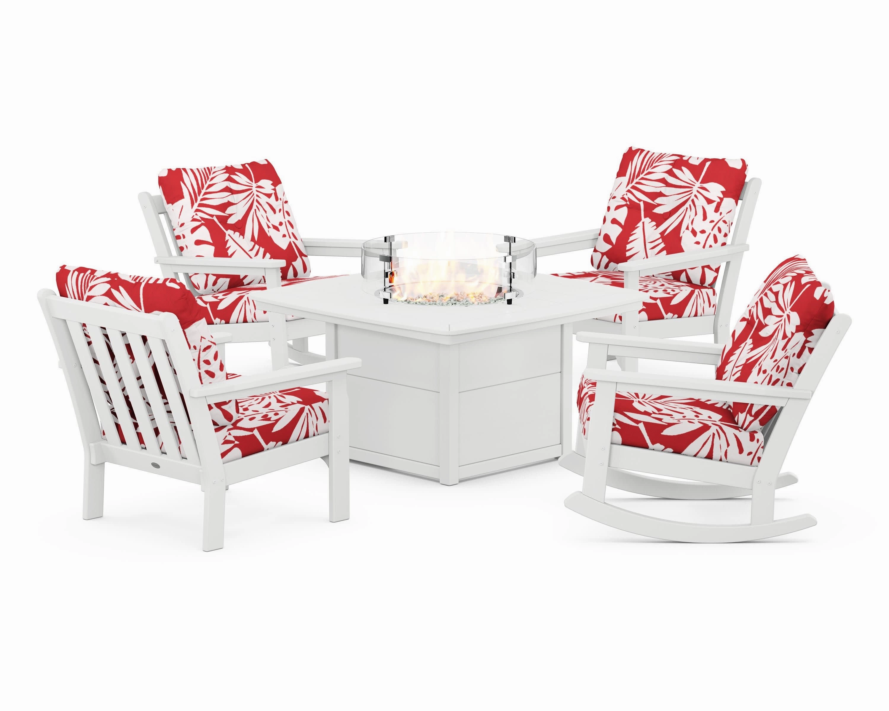 Vineyard 5-Piece Deep Seating Rocking Chair Conversation Set with Fire Pit Table