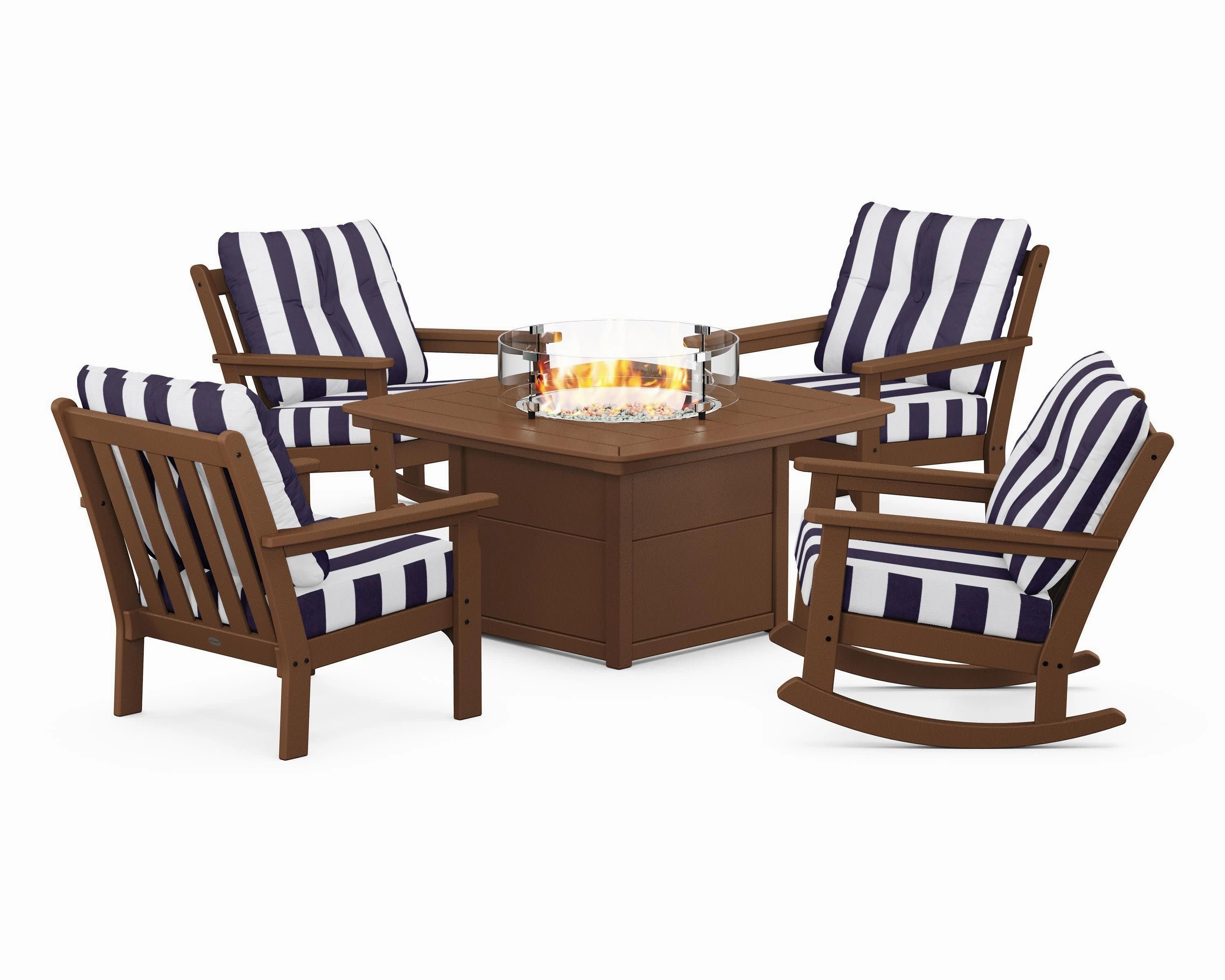 Vineyard 5-Piece Deep Seating Rocking Chair Conversation Set with Fire Pit Table