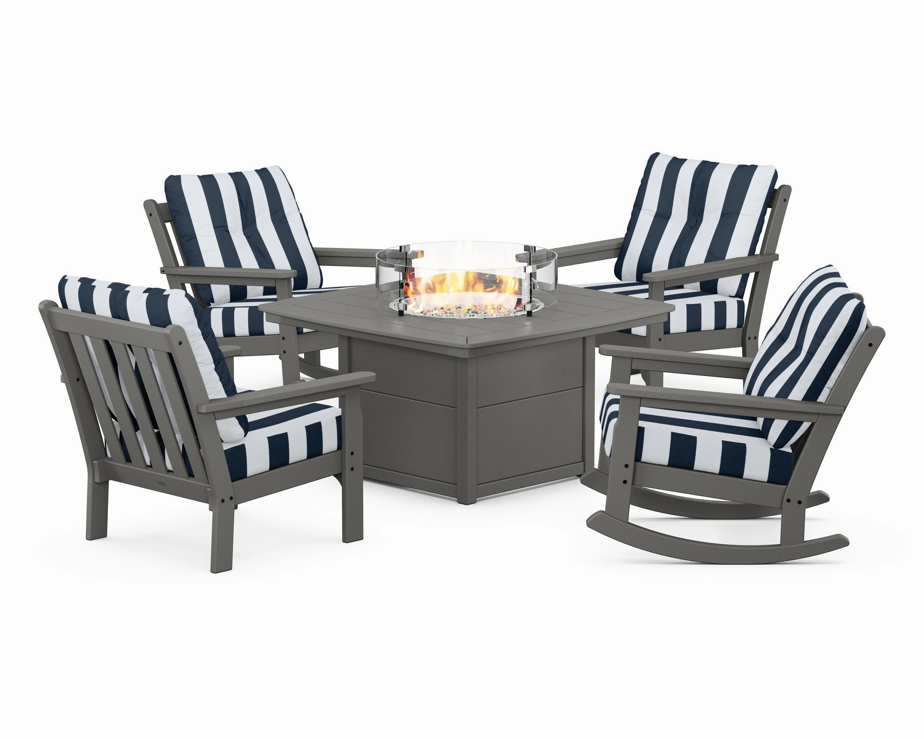 Vineyard 5-Piece Deep Seating Rocking Chair Conversation Set with Fire Pit Table