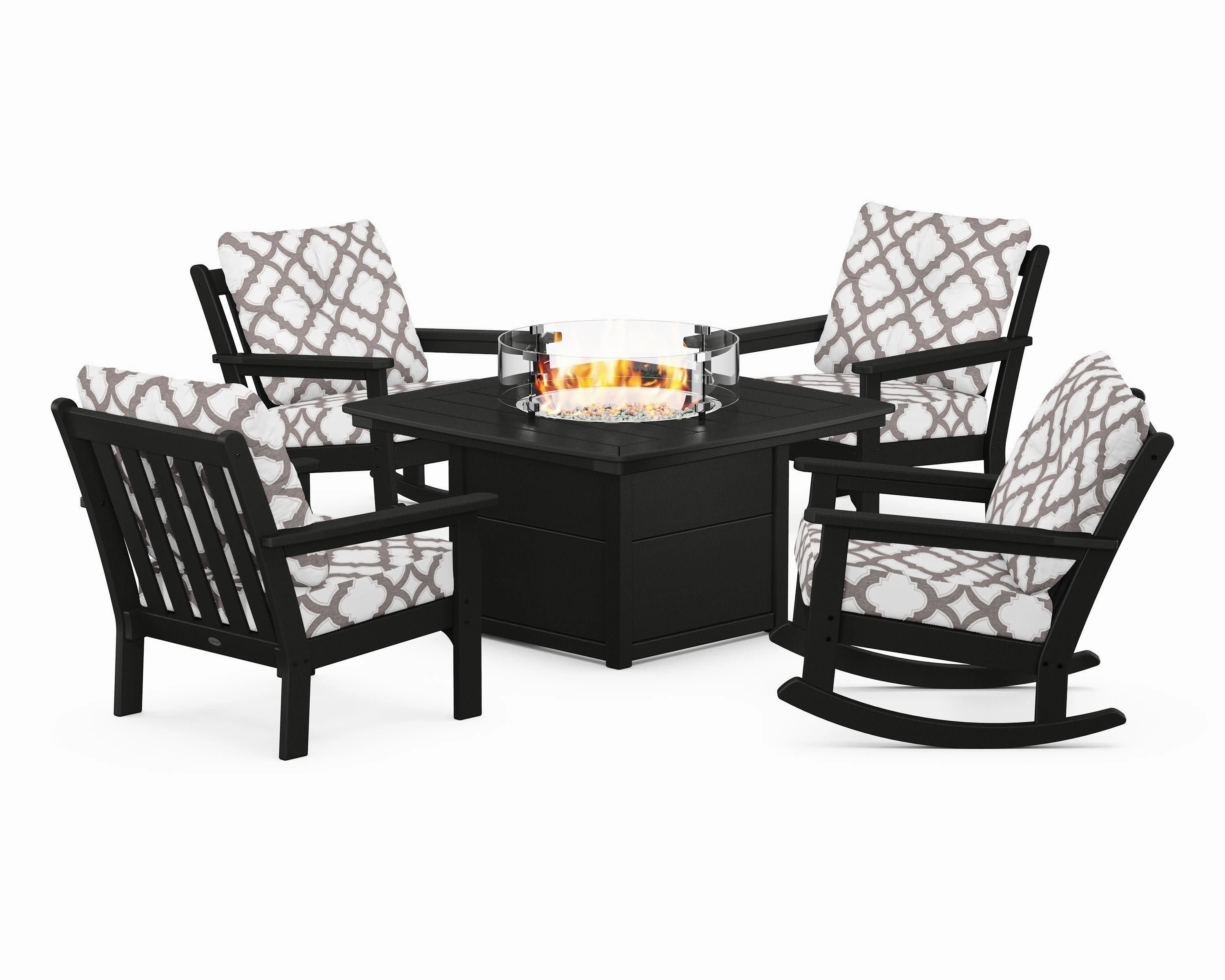 Vineyard 5-Piece Deep Seating Rocking Chair Conversation Set with Fire Pit Table