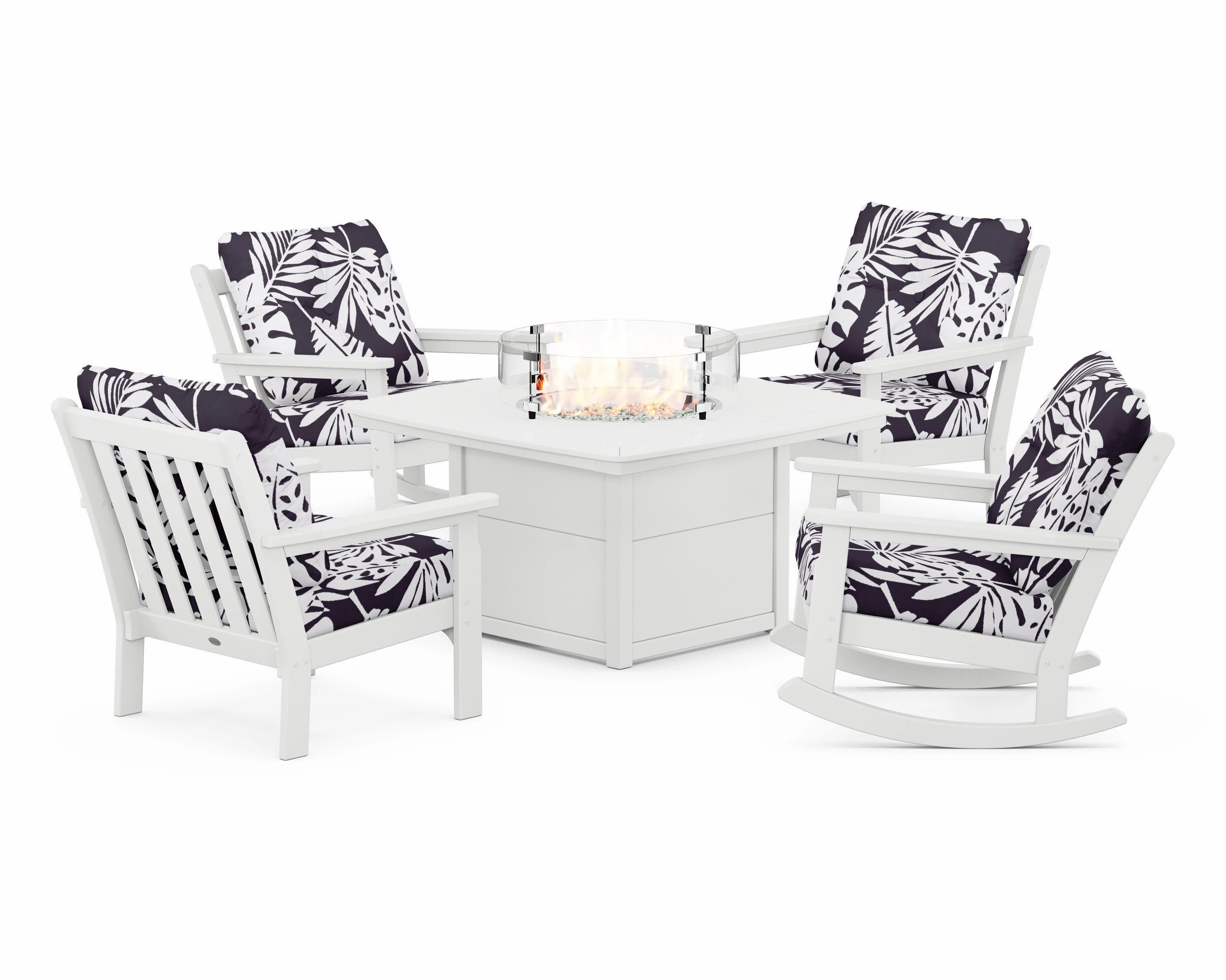Vineyard 5-Piece Deep Seating Rocking Chair Conversation Set with Fire Pit Table
