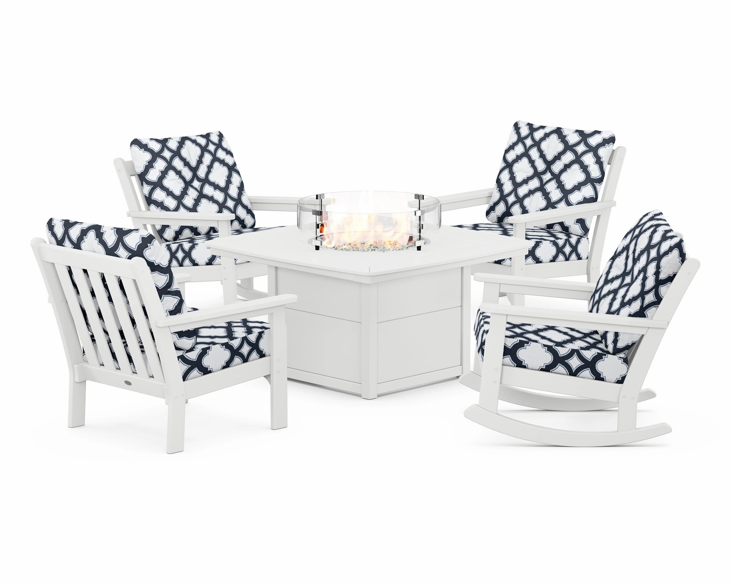 Vineyard 5-Piece Deep Seating Rocking Chair Conversation Set with Fire Pit Table