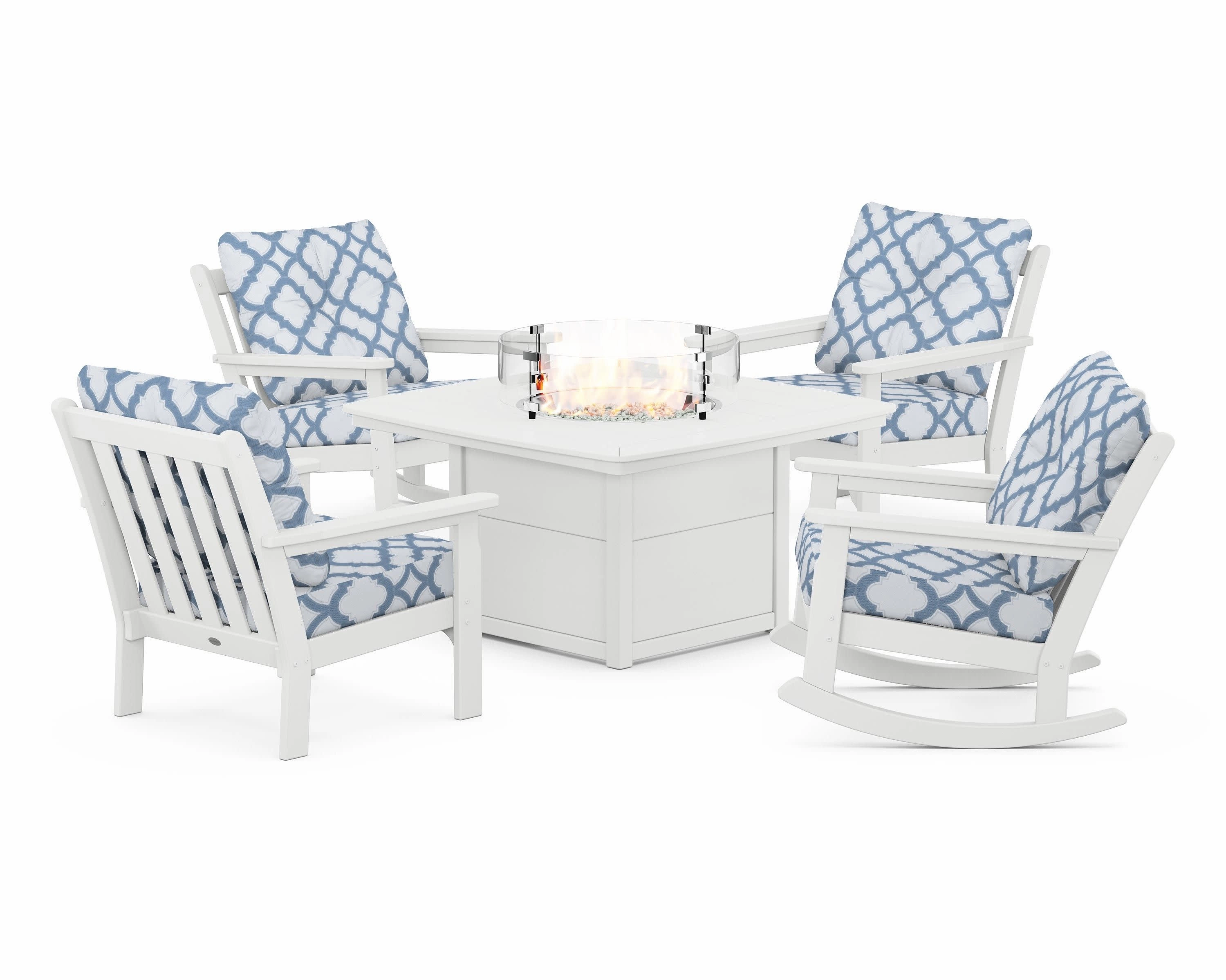 Vineyard 5-Piece Deep Seating Rocking Chair Conversation Set with Fire Pit Table