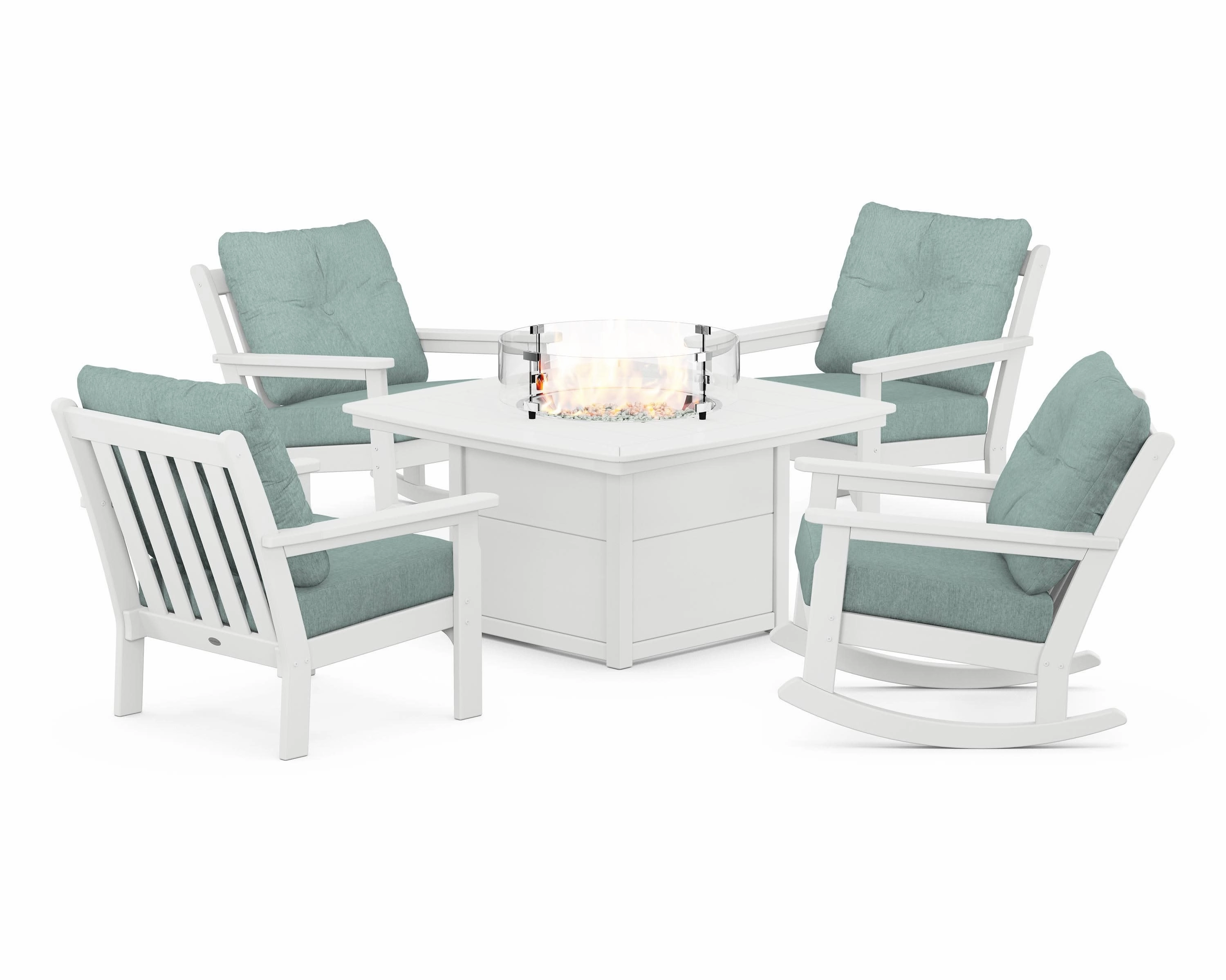Vineyard 5-Piece Deep Seating Rocking Chair Conversation Set with Fire Pit Table