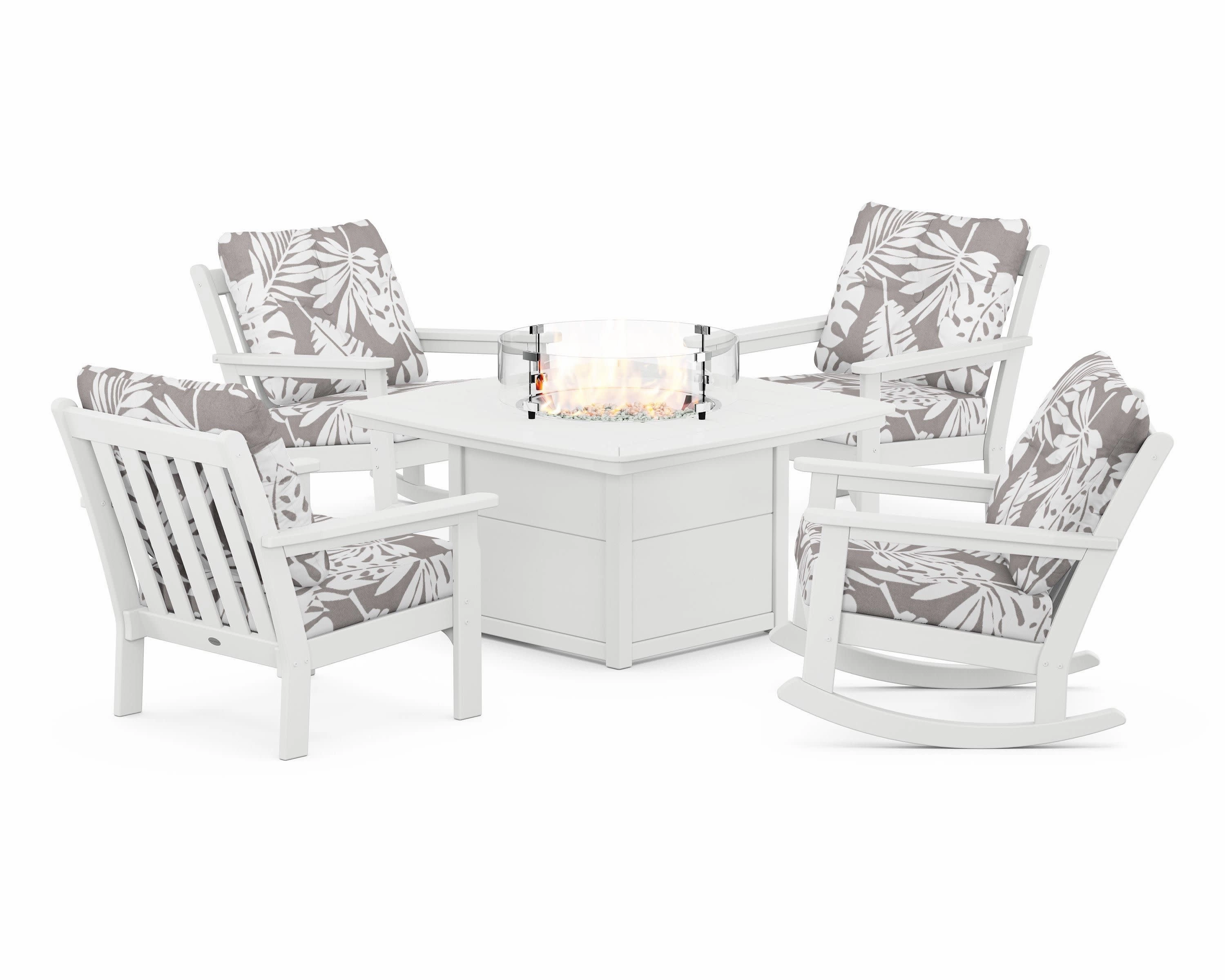 Vineyard 5-Piece Deep Seating Rocking Chair Conversation Set with Fire Pit Table