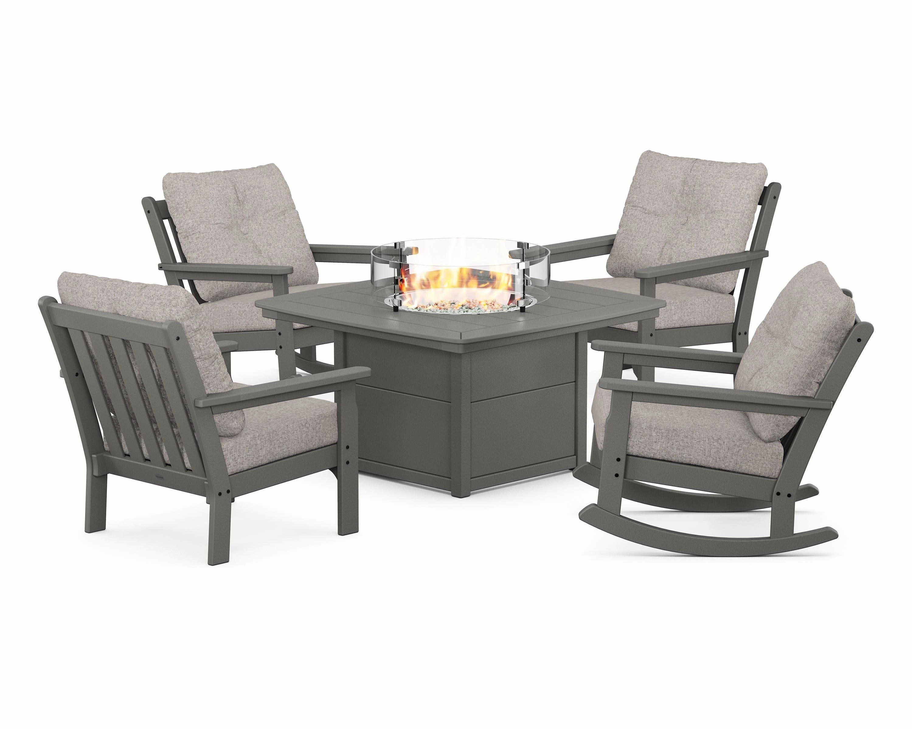 Vineyard 5-Piece Deep Seating Rocking Chair Conversation Set with Fire Pit Table