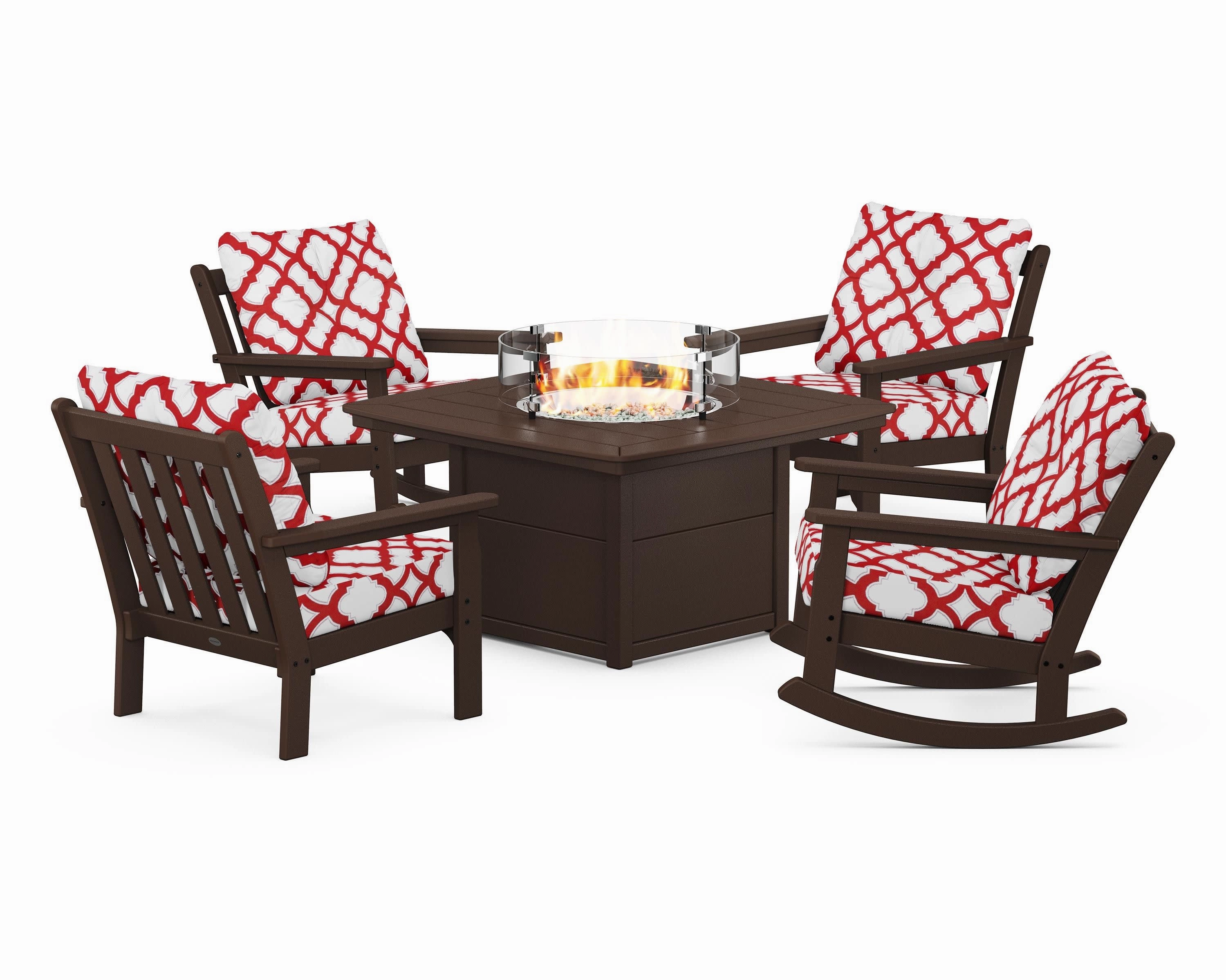 Vineyard 5-Piece Deep Seating Rocking Chair Conversation Set with Fire Pit Table