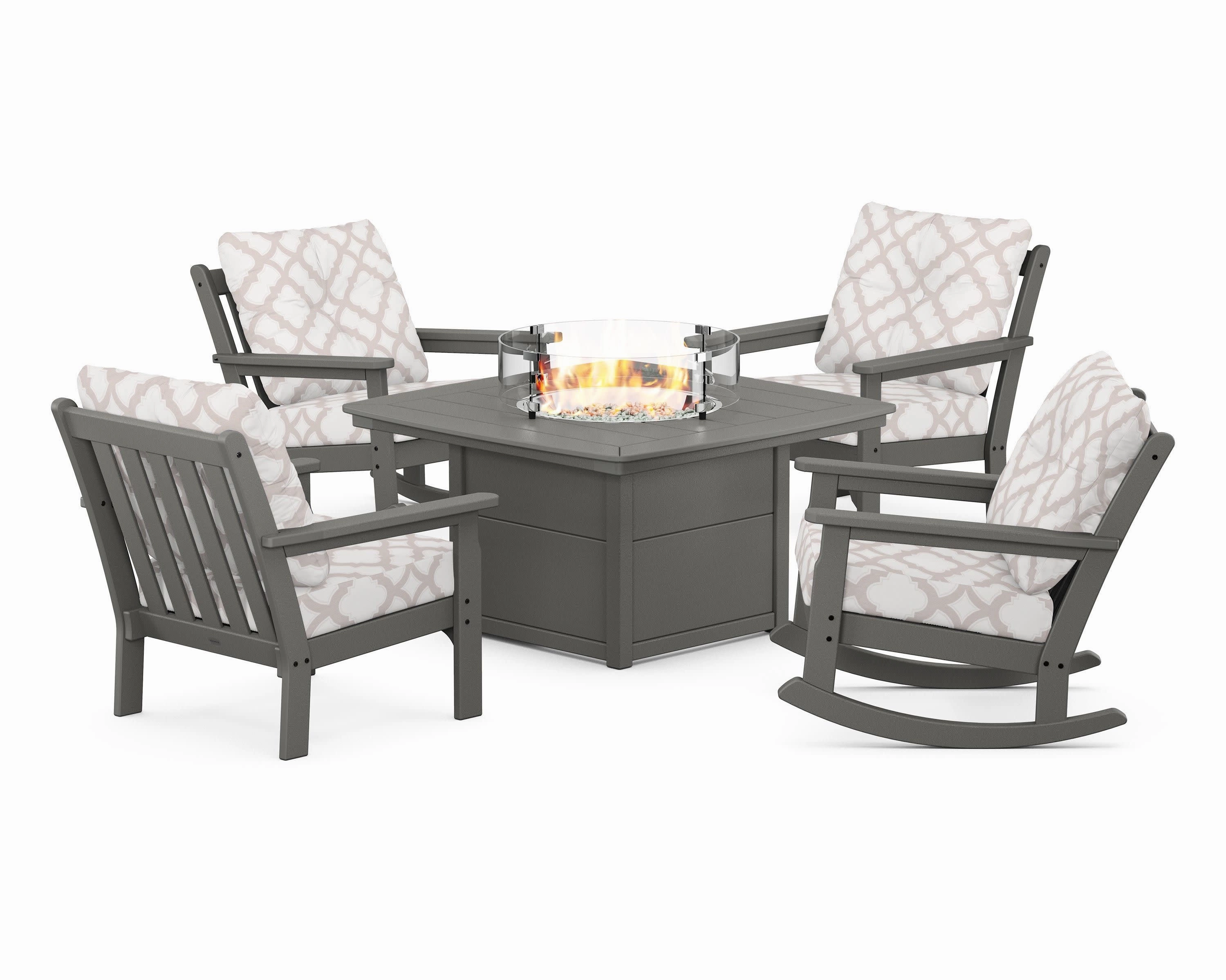 Vineyard 5-Piece Deep Seating Rocking Chair Conversation Set with Fire Pit Table