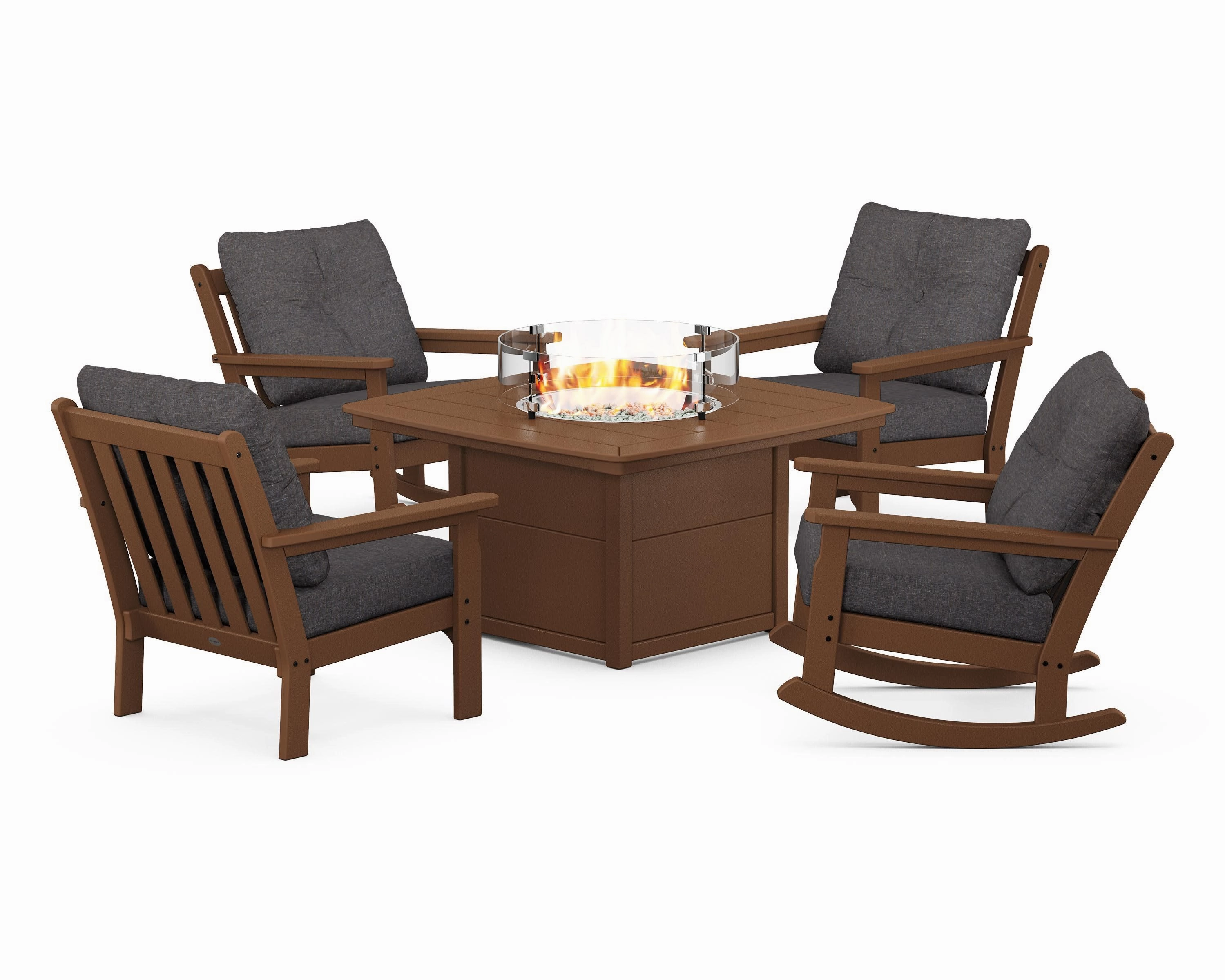 Vineyard 5-Piece Deep Seating Rocking Chair Conversation Set with Fire Pit Table