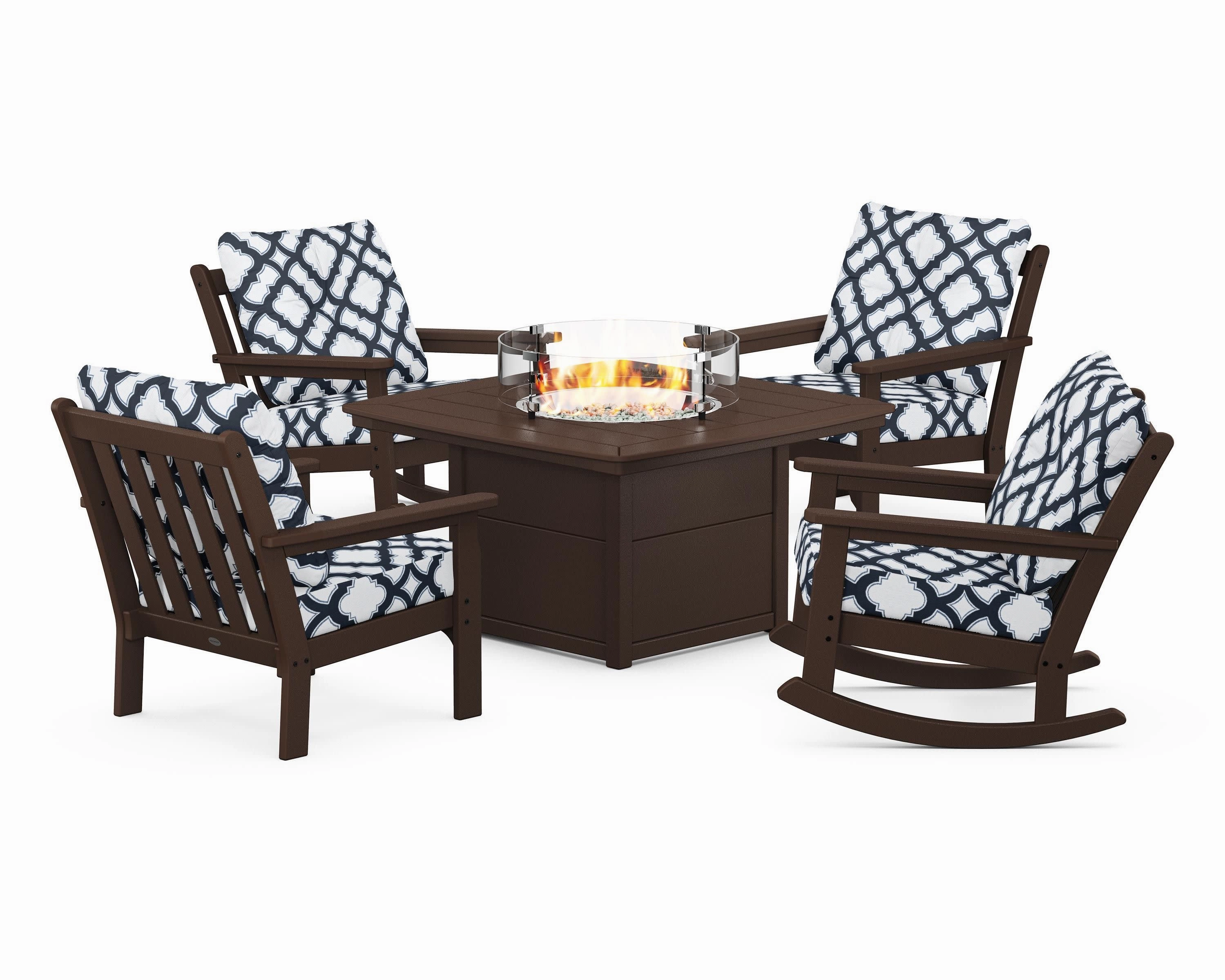 Vineyard 5-Piece Deep Seating Rocking Chair Conversation Set with Fire Pit Table