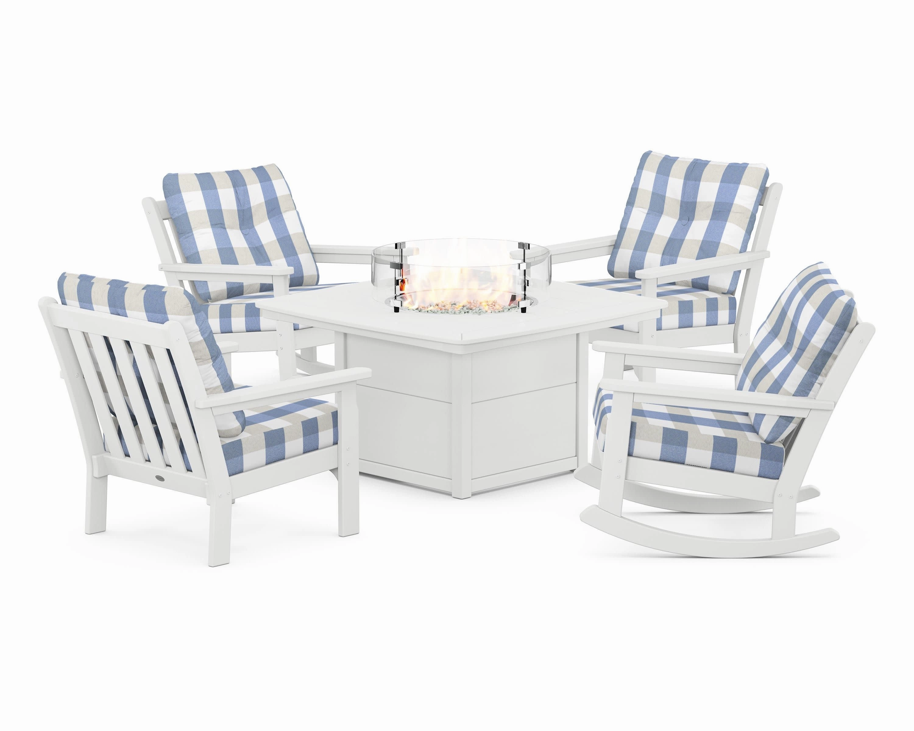Vineyard 5-Piece Deep Seating Rocking Chair Conversation Set with Fire Pit Table