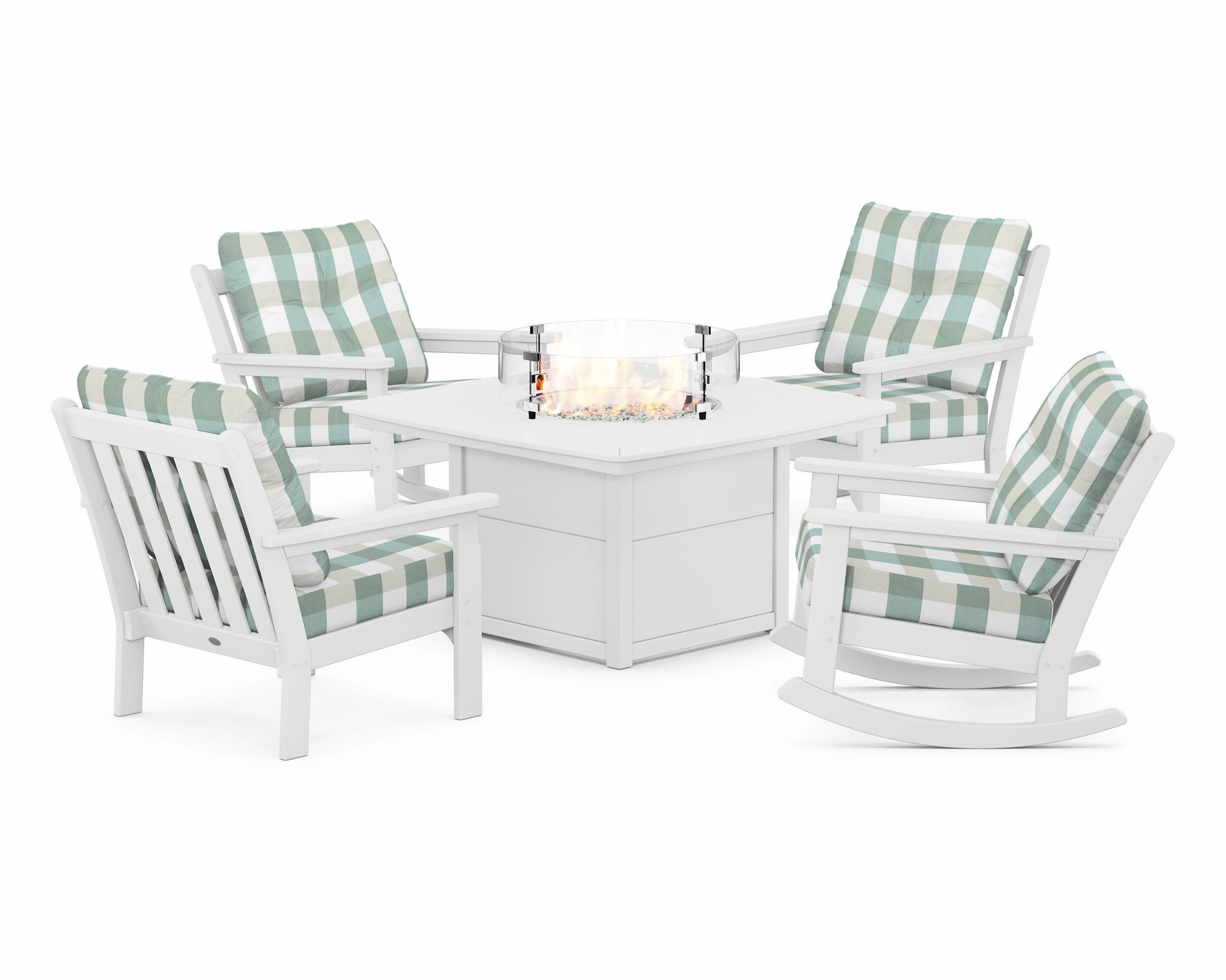 Vineyard 5-Piece Deep Seating Rocking Chair Conversation Set with Fire Pit Table