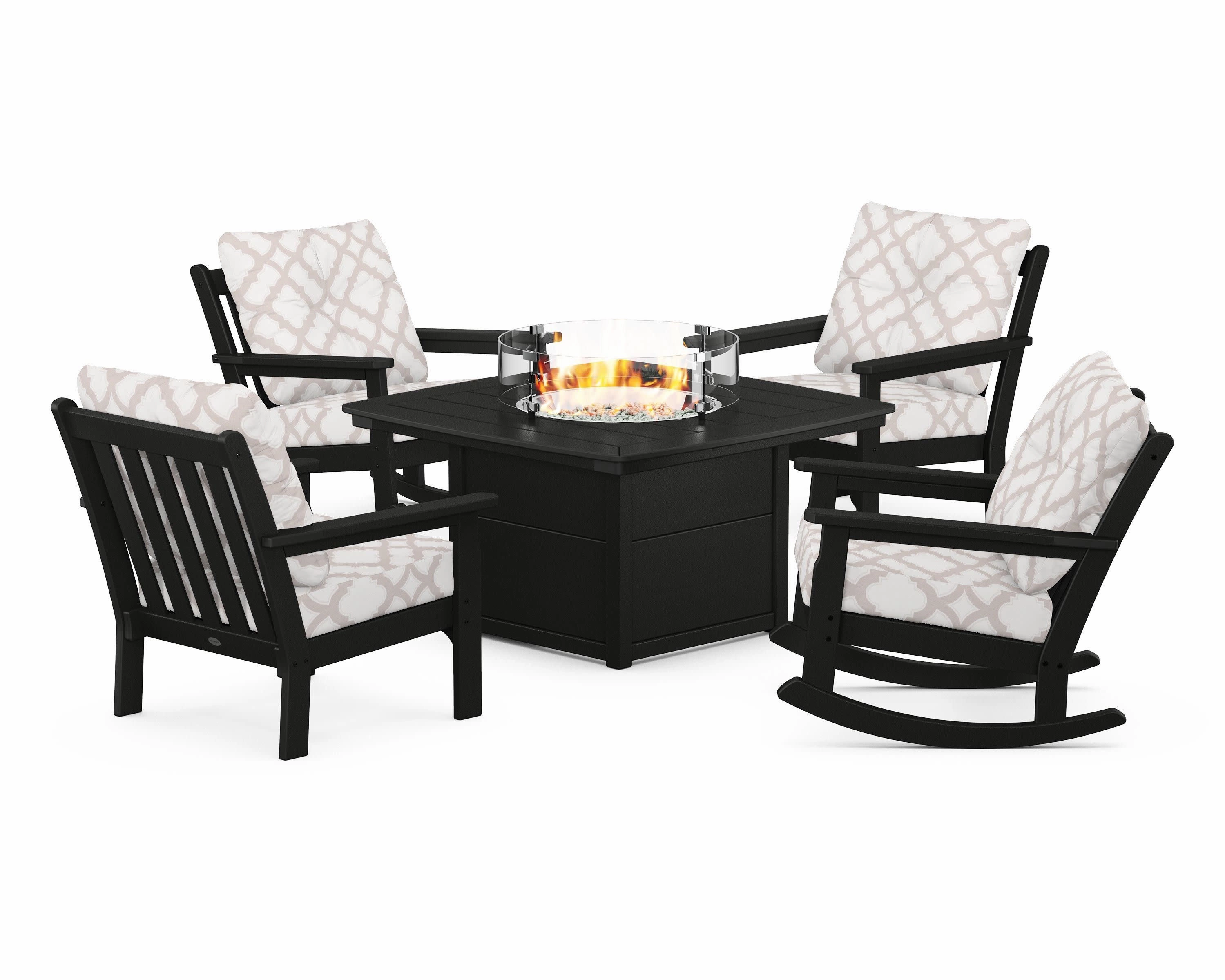 Vineyard 5-Piece Deep Seating Rocking Chair Conversation Set with Fire Pit Table