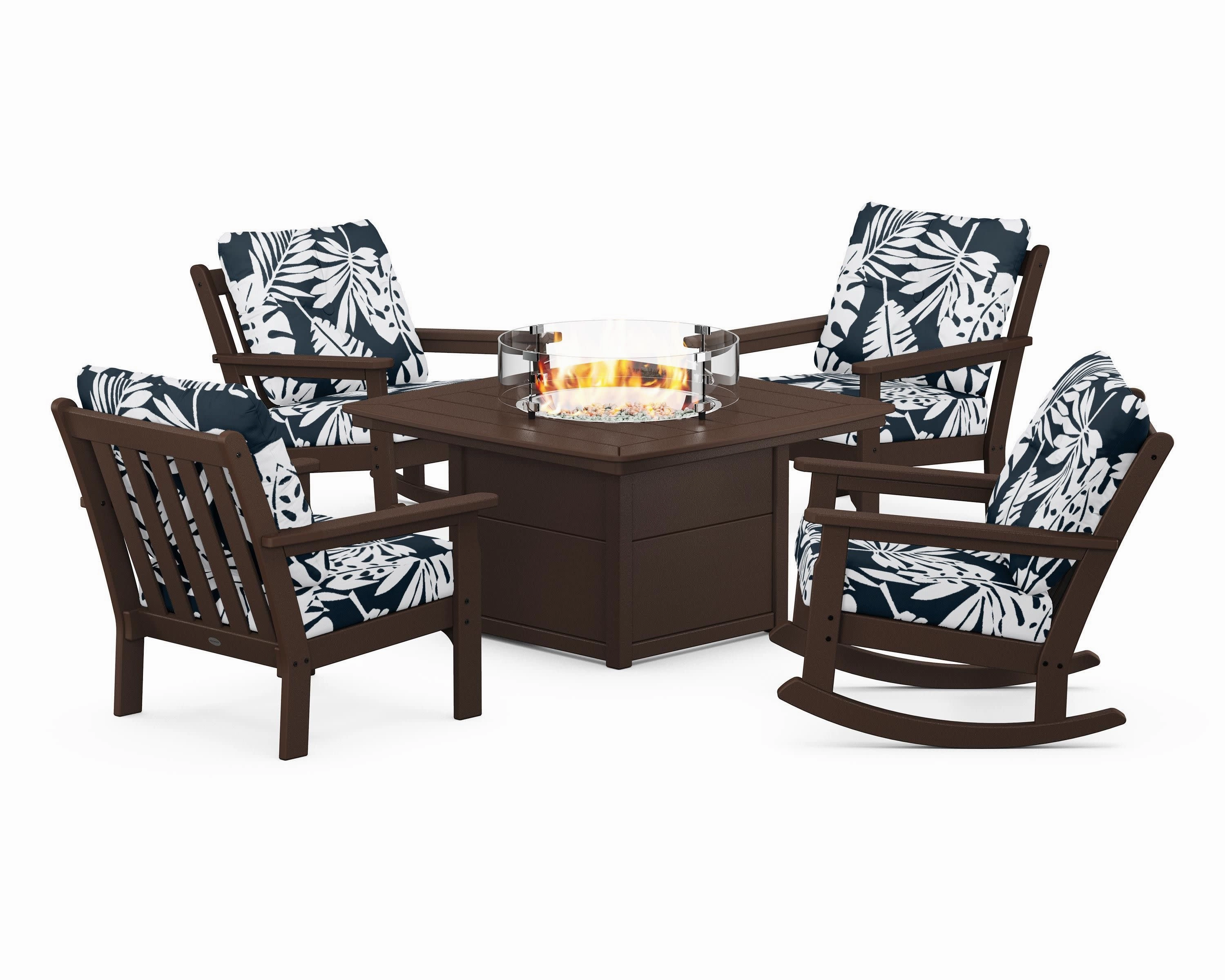 Vineyard 5-Piece Deep Seating Rocking Chair Conversation Set with Fire Pit Table