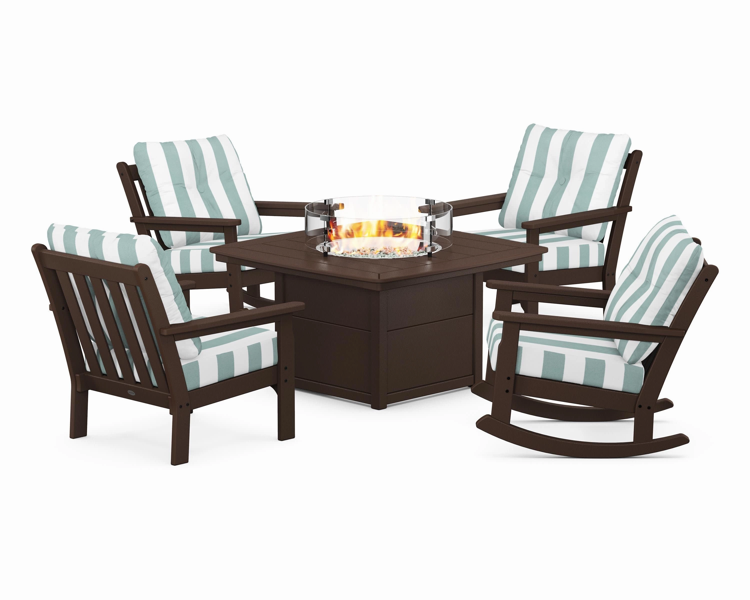Vineyard 5-Piece Deep Seating Rocking Chair Conversation Set with Fire Pit Table