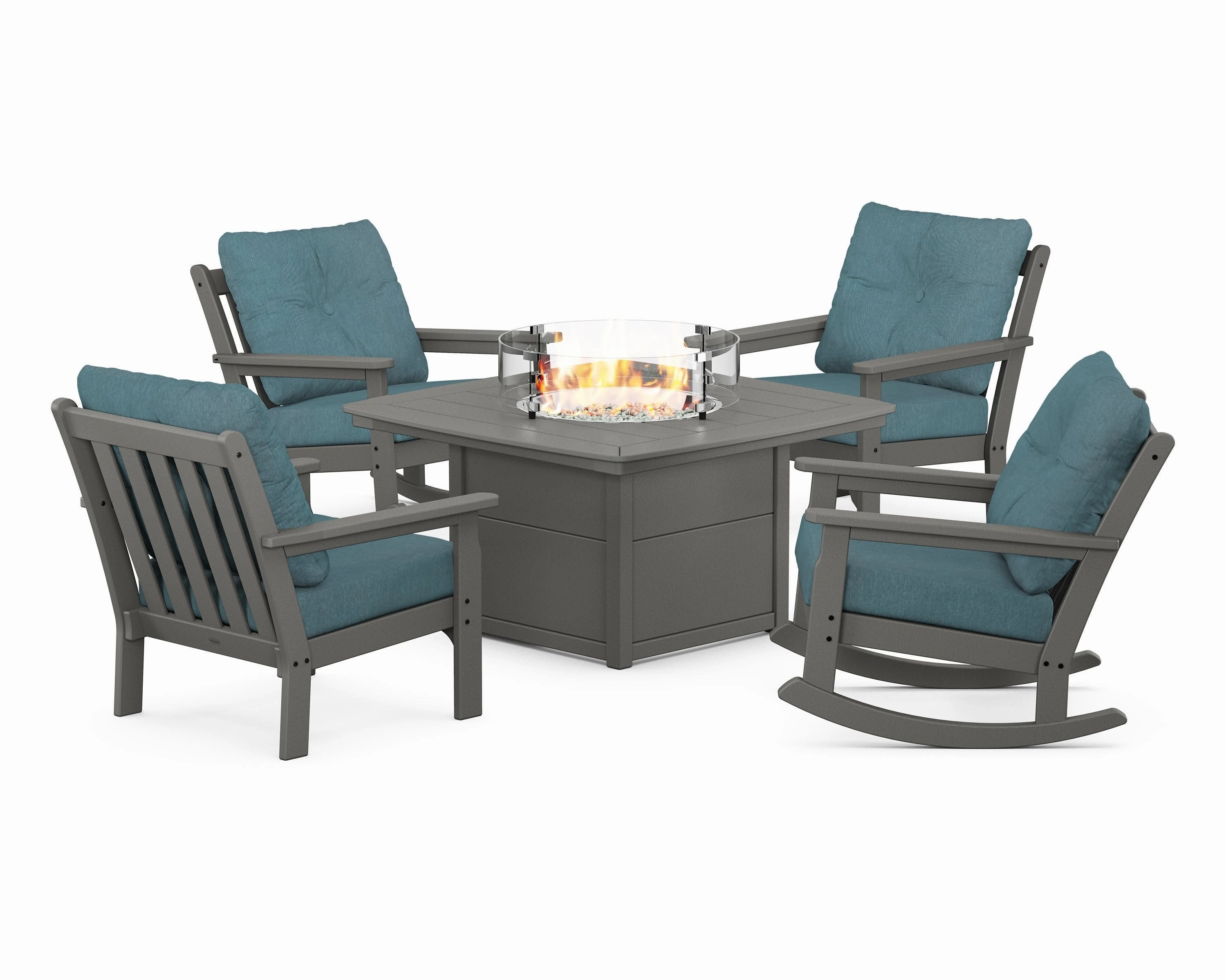 Vineyard 5-Piece Deep Seating Rocking Chair Conversation Set with Fire Pit Table