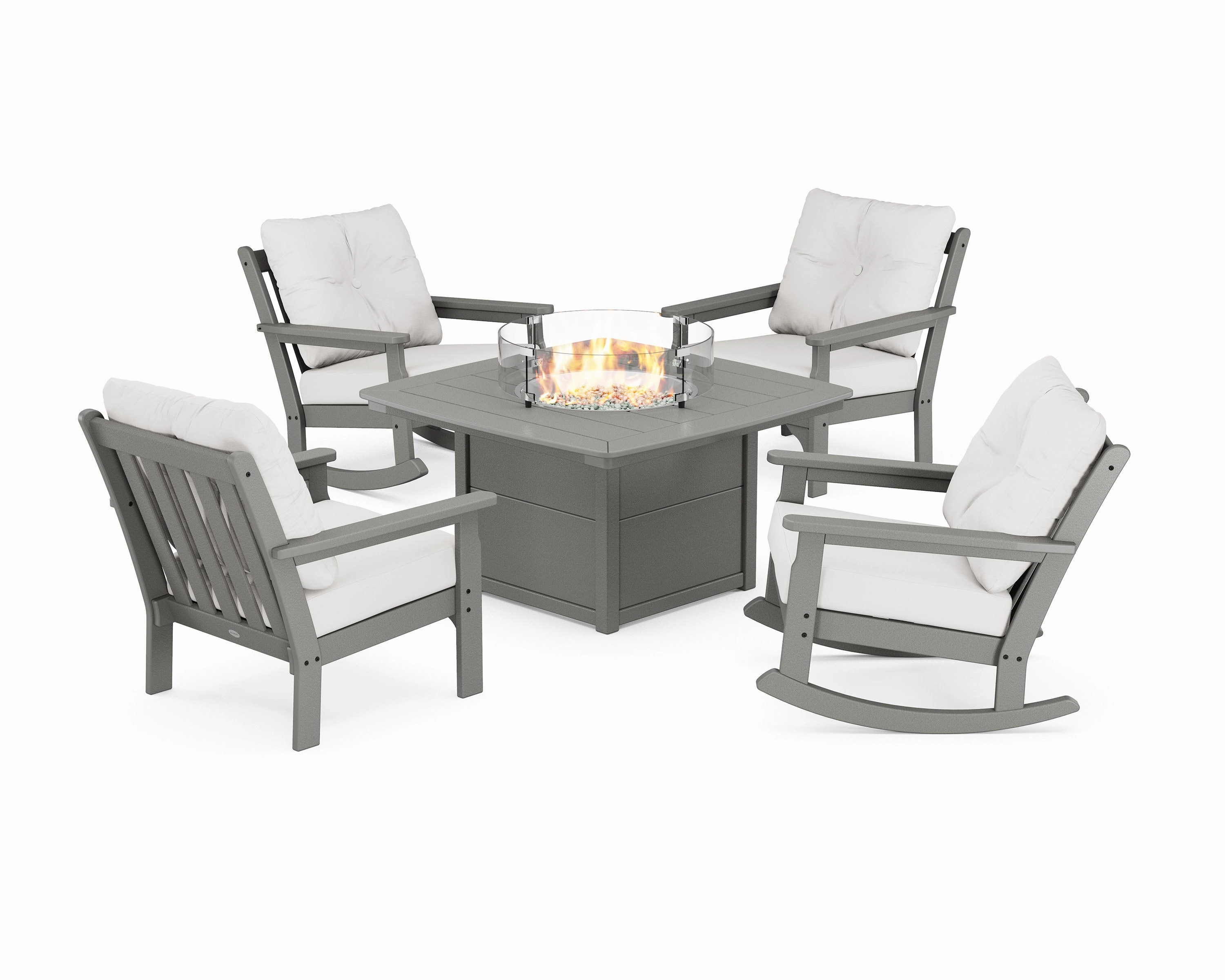 Vineyard 5-Piece Deep Seating Rocking Chair Conversation Set with Fire Pit Table