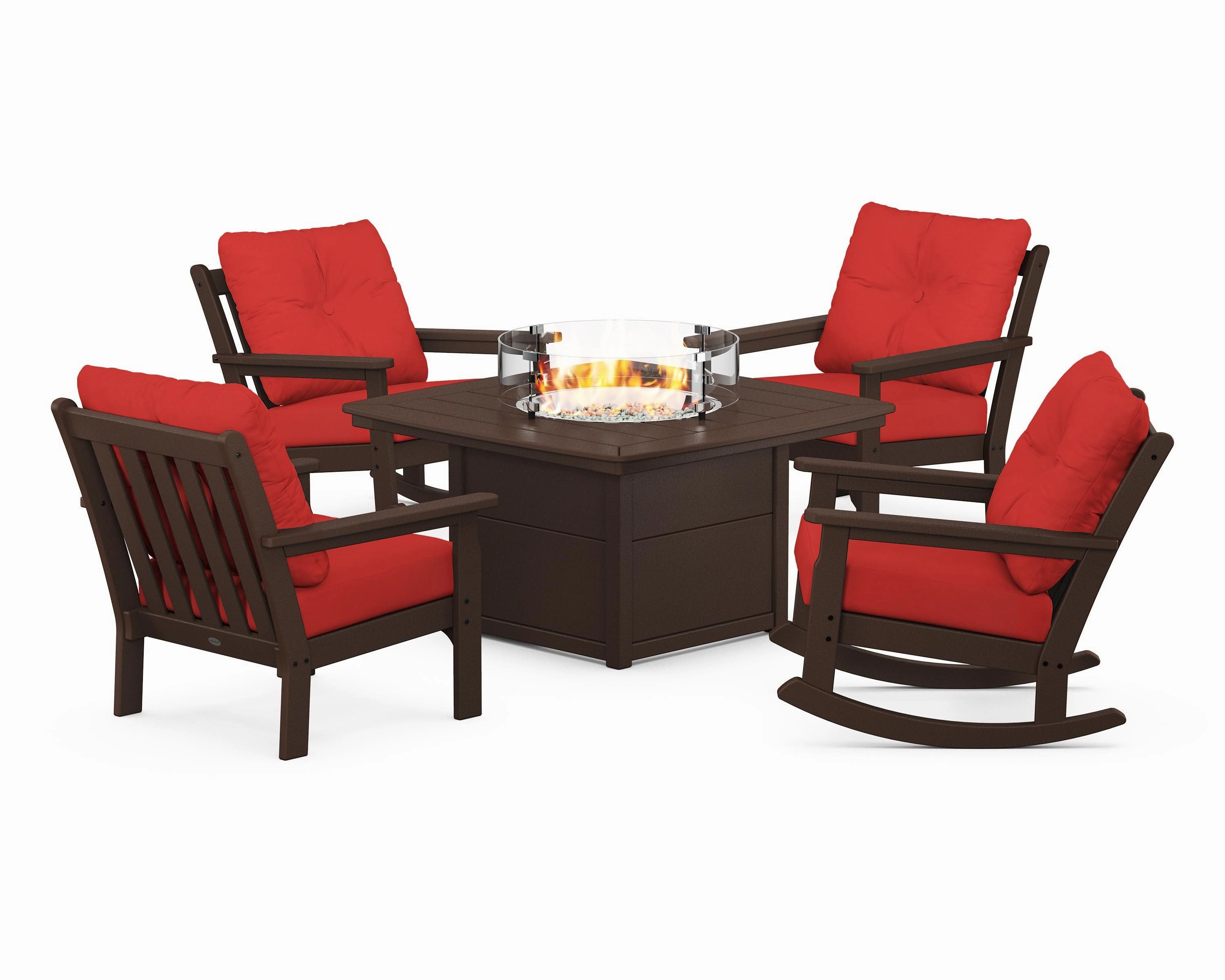 Vineyard 5-Piece Deep Seating Rocking Chair Conversation Set with Fire Pit Table