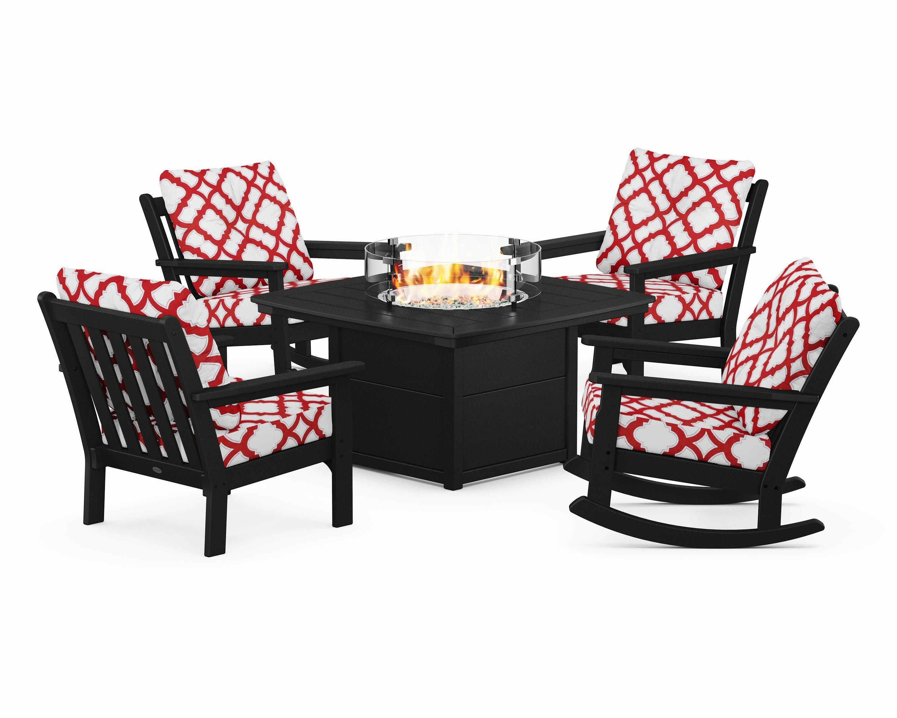 Vineyard 5-Piece Deep Seating Rocking Chair Conversation Set with Fire Pit Table