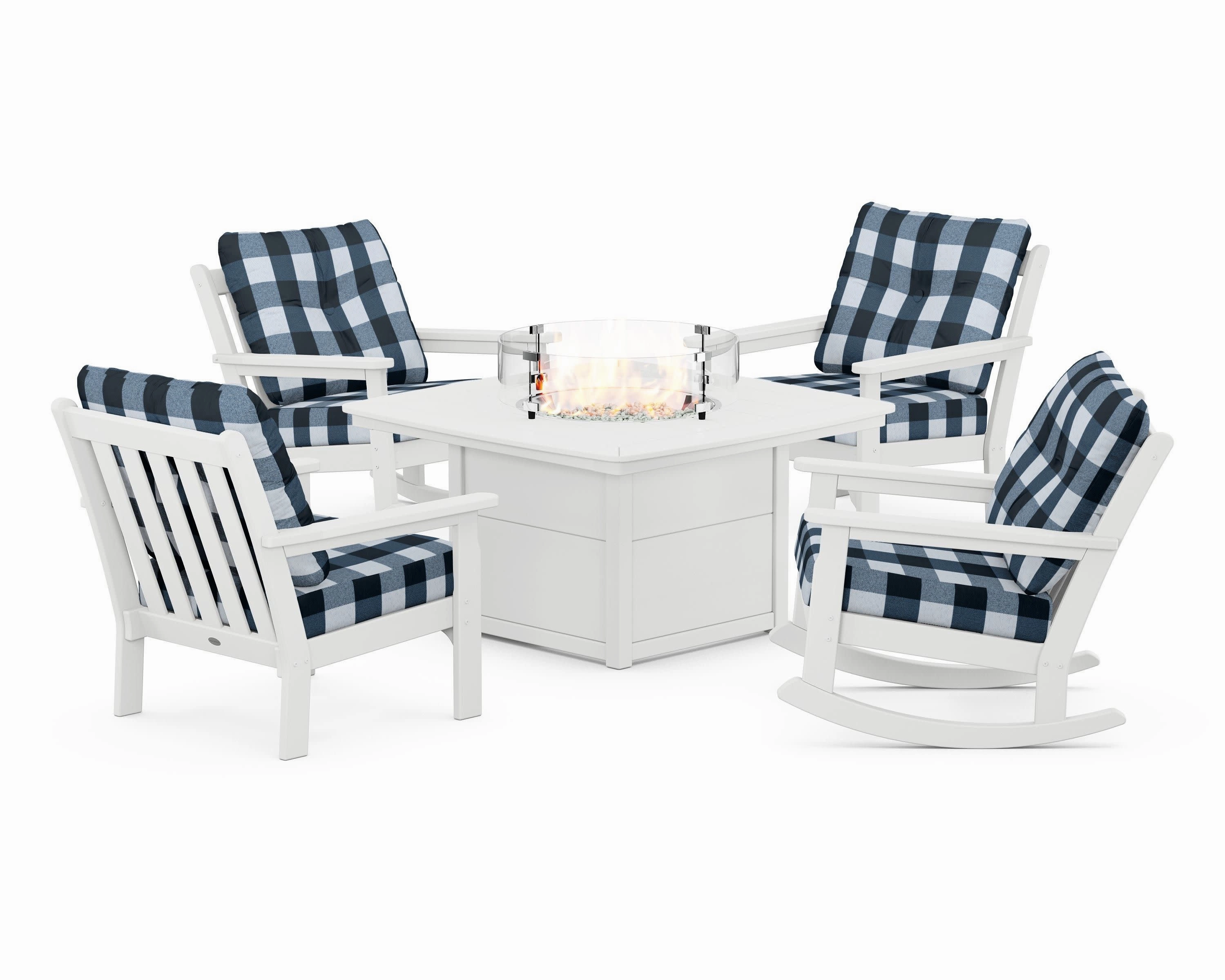 Vineyard 5-Piece Deep Seating Rocking Chair Conversation Set with Fire Pit Table