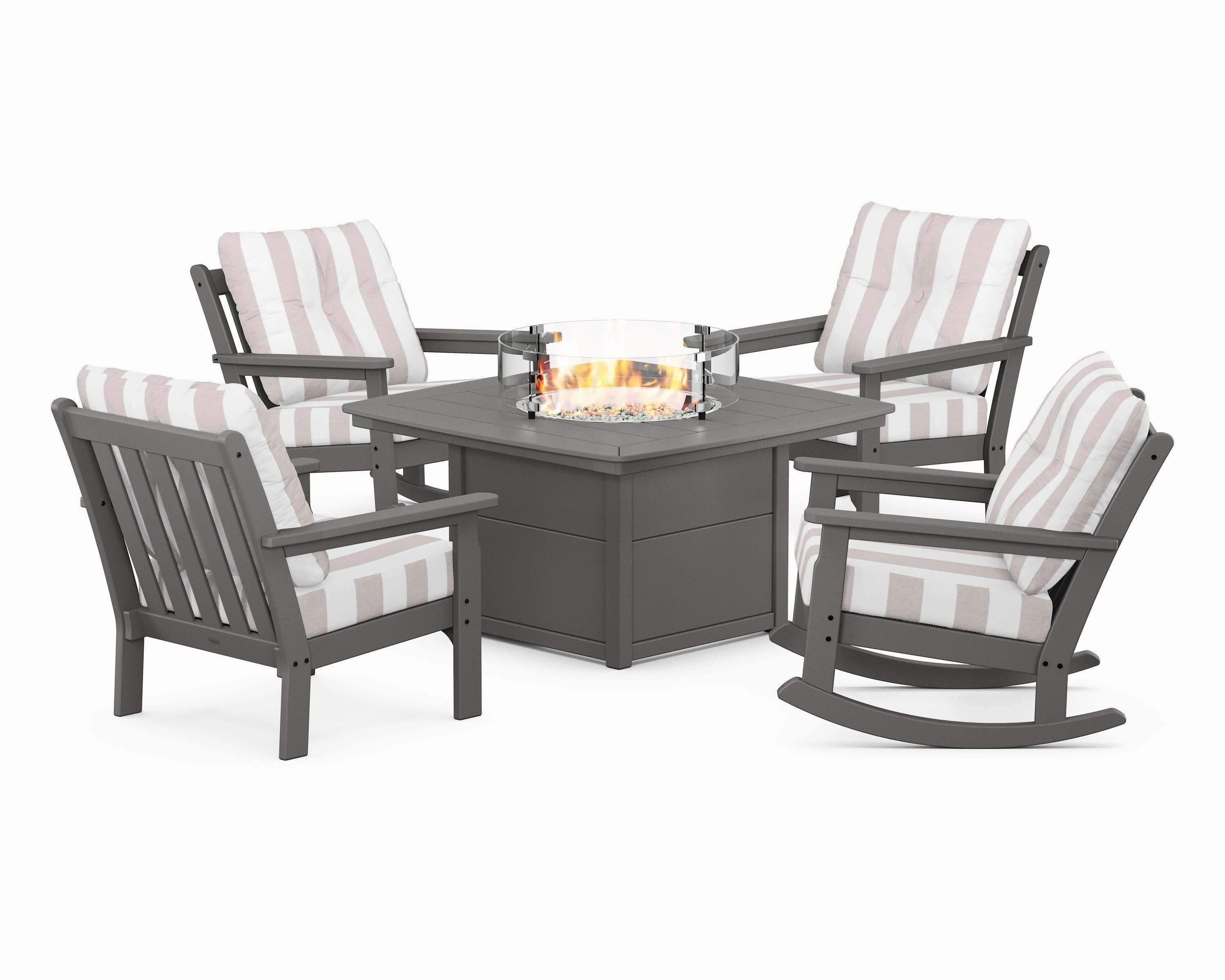 Vineyard 5-Piece Deep Seating Rocking Chair Conversation Set with Fire Pit Table
